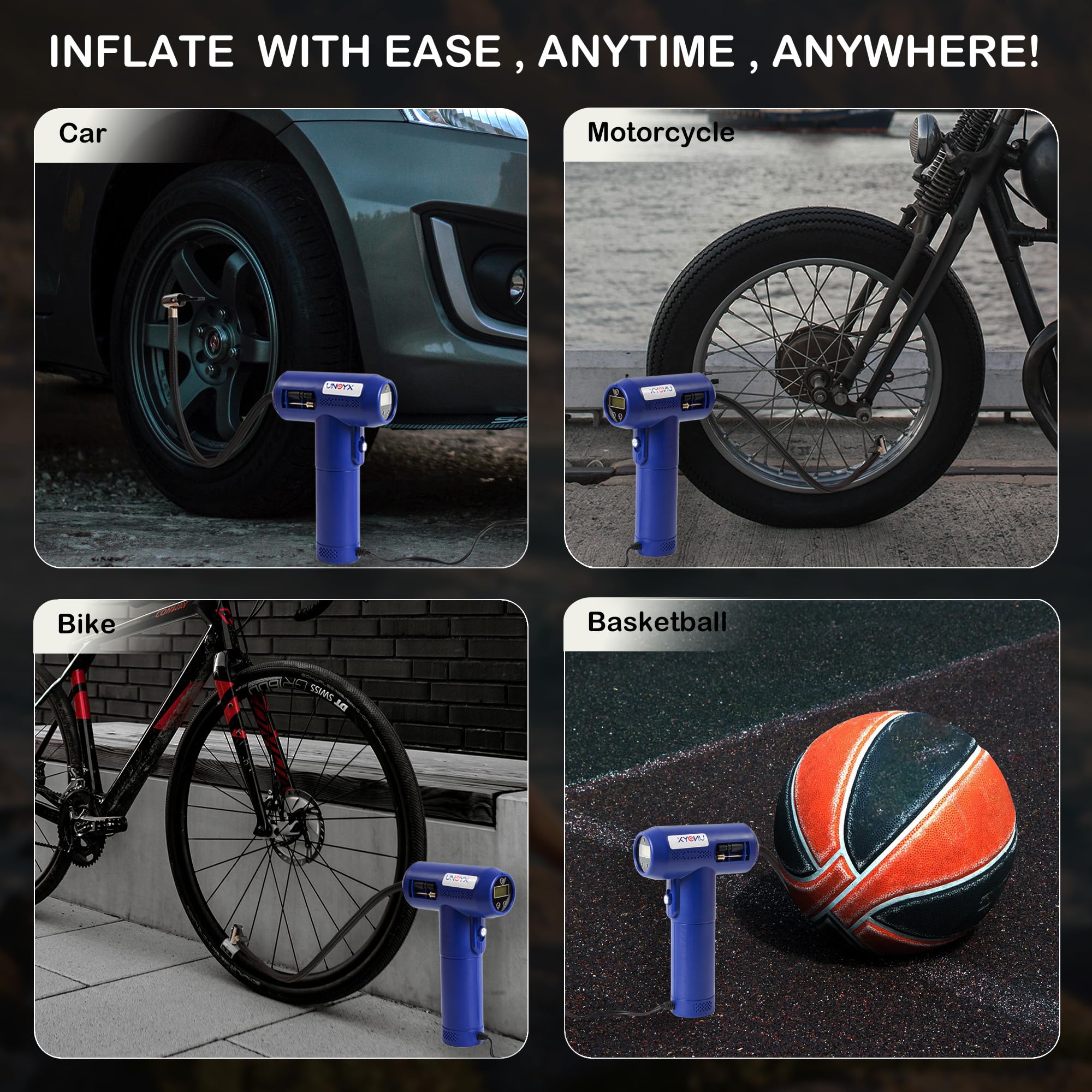 Portable Tire Inflator Air Compressor - 12V Car Power, Digital LED Pressure Gauge - Fast Inflation for Cars, Bikes, Sports Balls & Inflatables | Perfect for Road Trips, Camping & Emergency Use