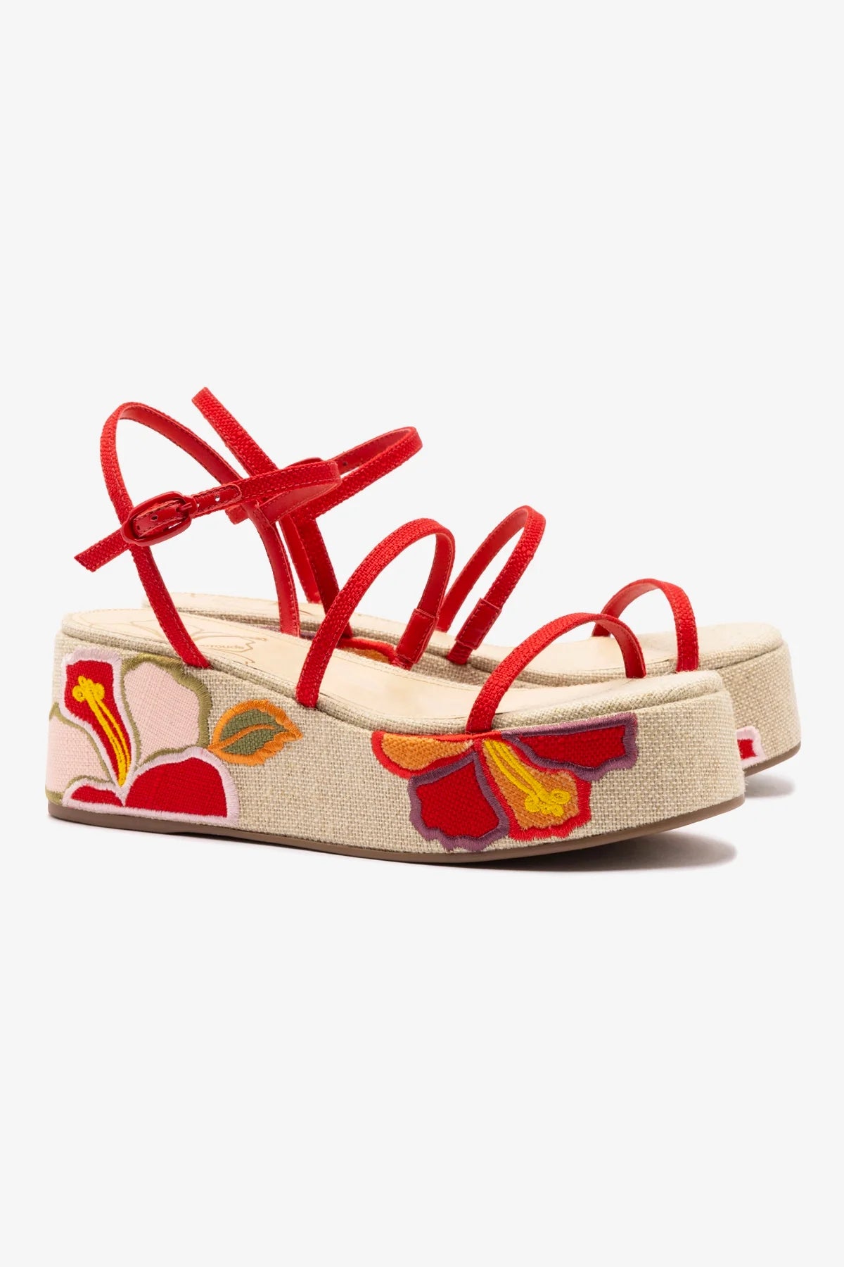 Gio Flatform Sandal - Women's Raffia Wedge Sandals with Hibiscus Embroidery | Comfortable Summer Beach Shoes for Vacation, Poolside & Boho Outfits
