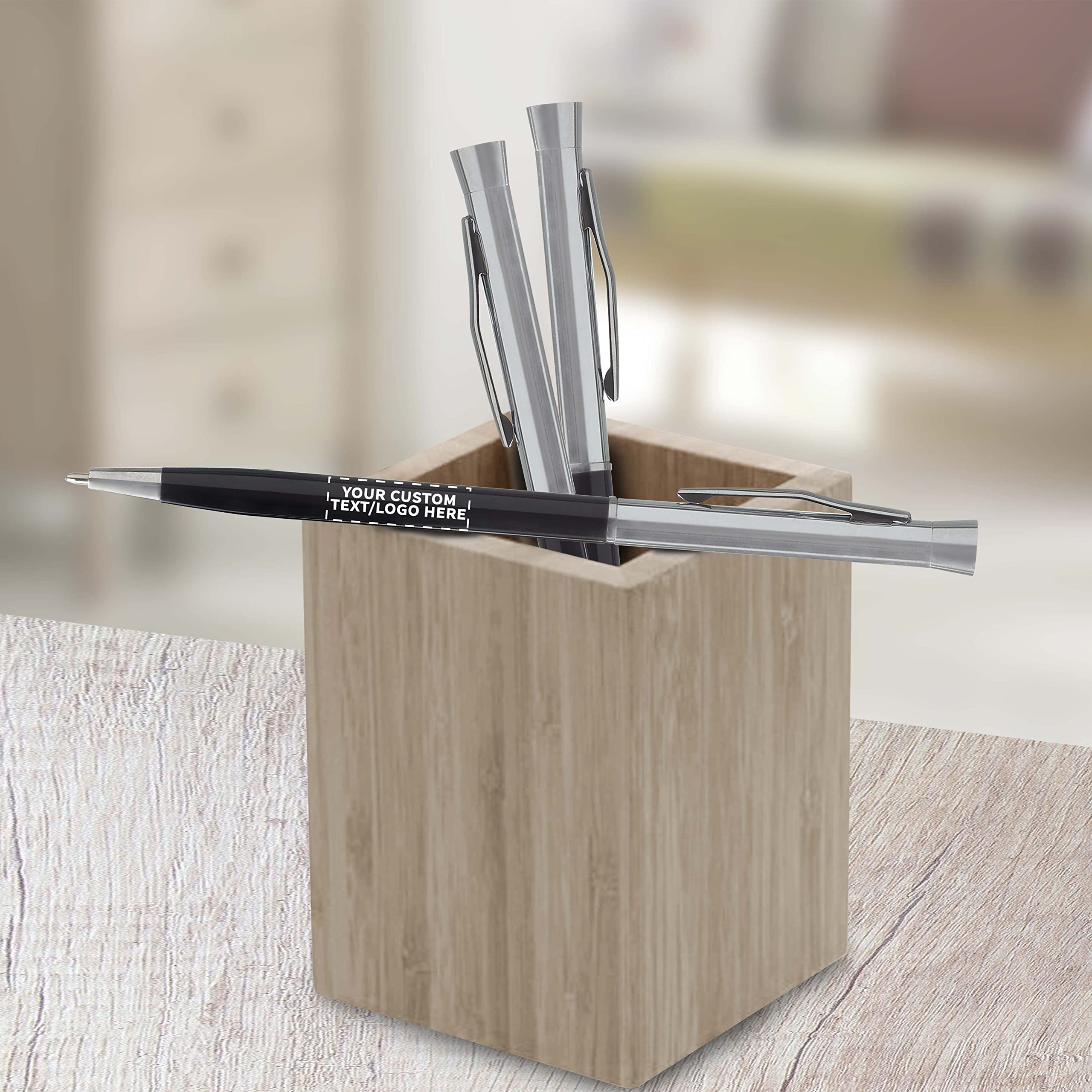 50 Pack Slim Metal Hotel Pens - Customizable Text & Logo - Two-Tone Minimalist Design with Black Ink - Perfect for Corporate Gifts, Events & Promotions