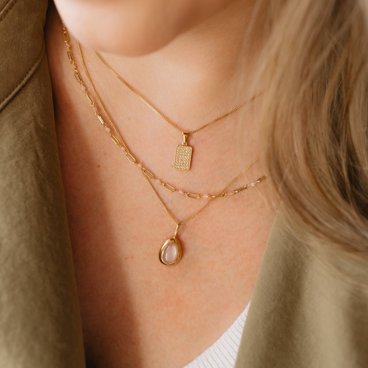 Love Dainty Dog Tag Necklace - Peach Cubic Zirconia & Gold Plated Charm Pendant for Women | Perfect for Everyday Wear, Gifts & Special Occasions