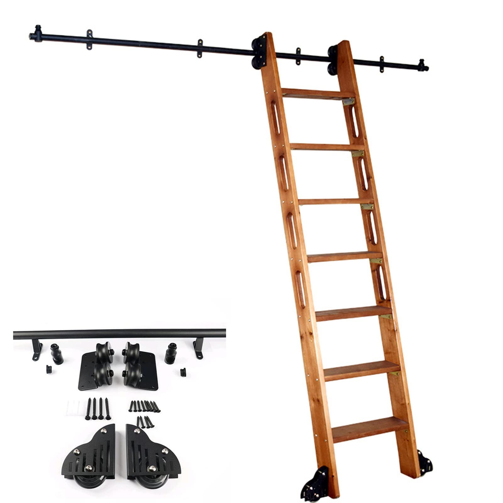 Sliding Barn Door Hardware Kit - 3.3ft to 20ft Adjustable Rolling Ladder Rail System with Round Tube Tracks for Home Library, Loft, or Industrial Use - Easy DIY Installation for Stylish Space-Saving Solutions