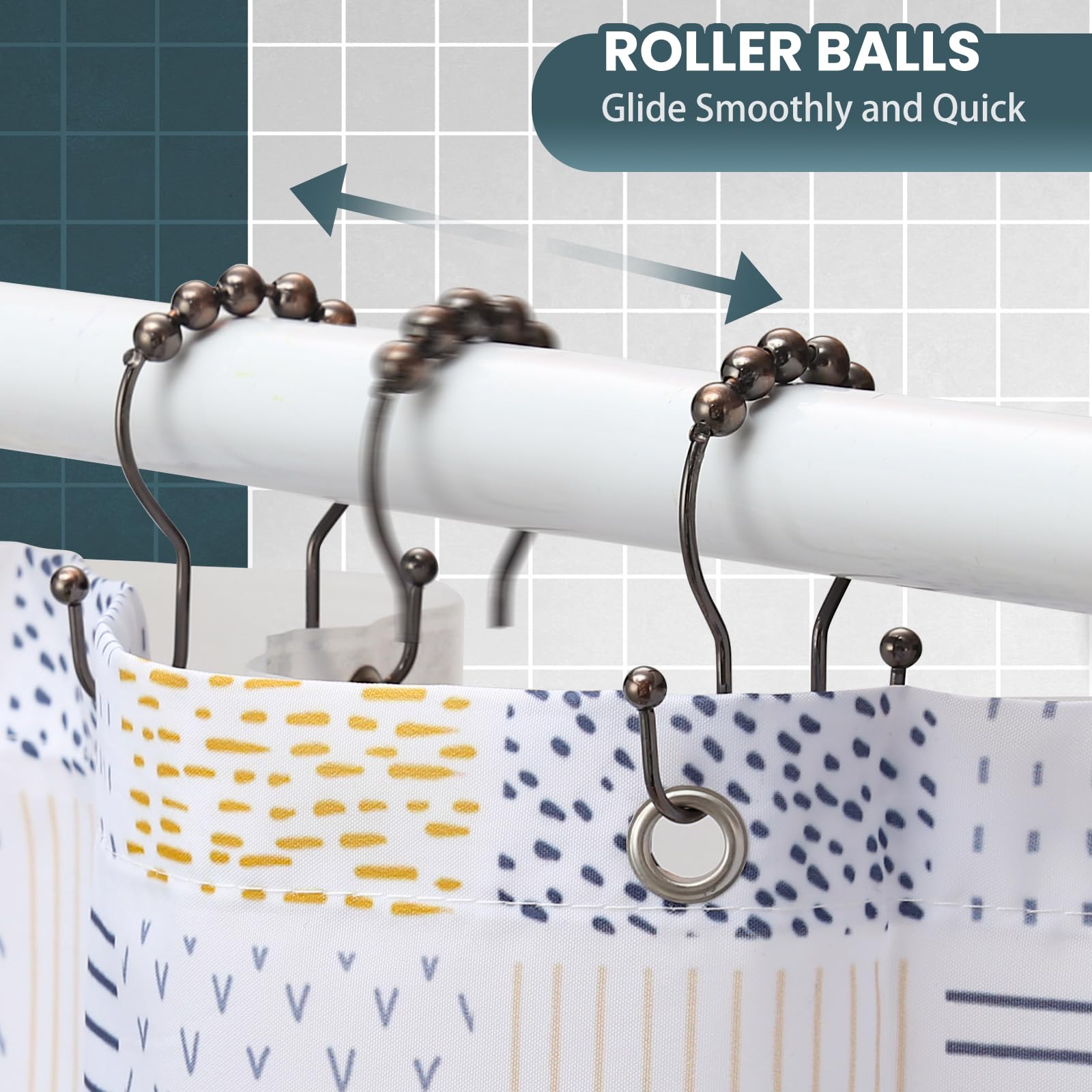 Premium Rust-Proof Bronze Shower Curtain Hooks - 12 Pack Smooth Gliding Metal Rings for Double Shower Curtains | Bathroom Decor & Home Upgrade Accessories for Modern Showers & Bathtubs