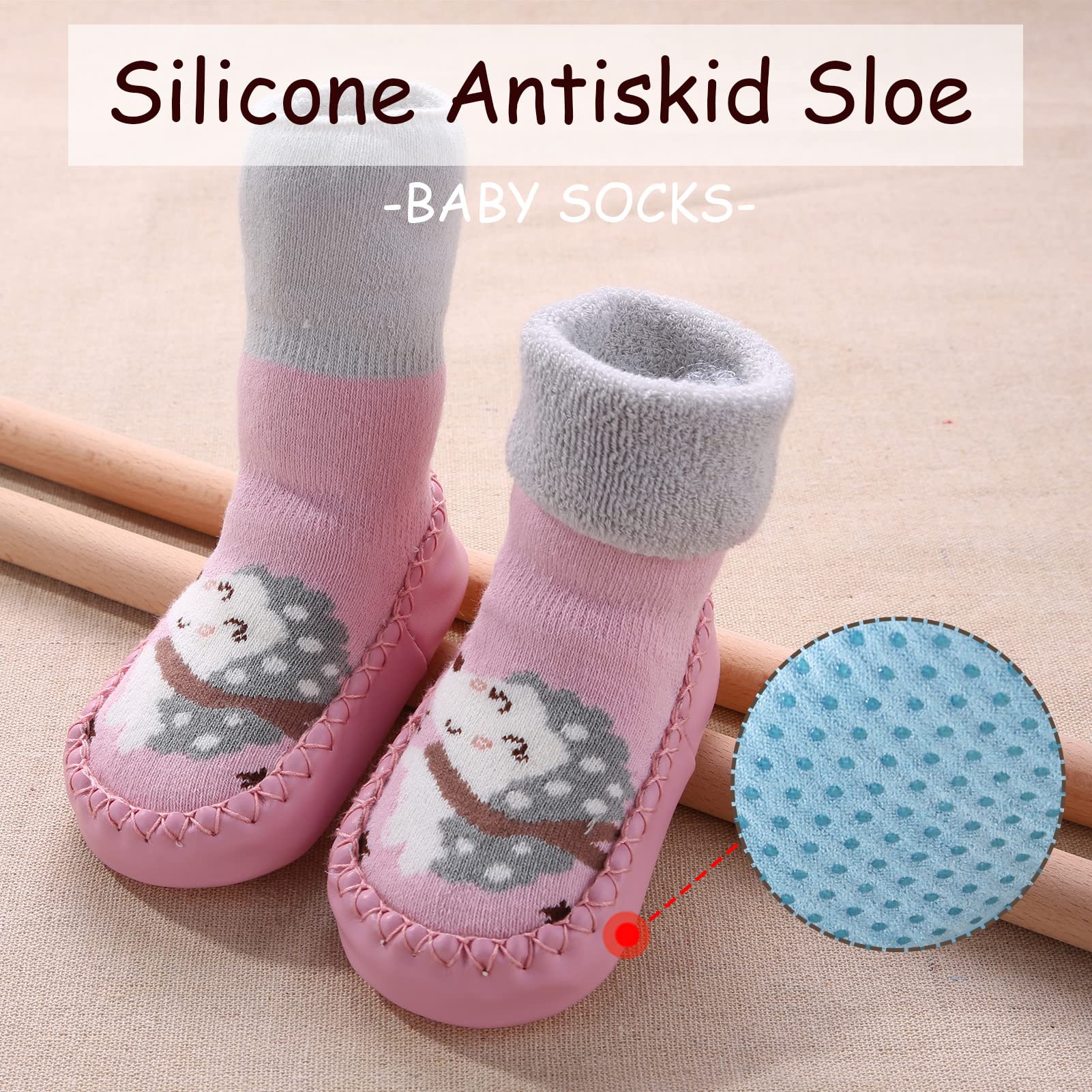 Happy Cherry 3 Pairs Baby Cotton Shoes Socks - Anti-Slip Cartoon Socks for Infants & Toddlers - Soft & Comfortable First Walkers - Perfect for Indoor Play, Crawling & Learning to Walk