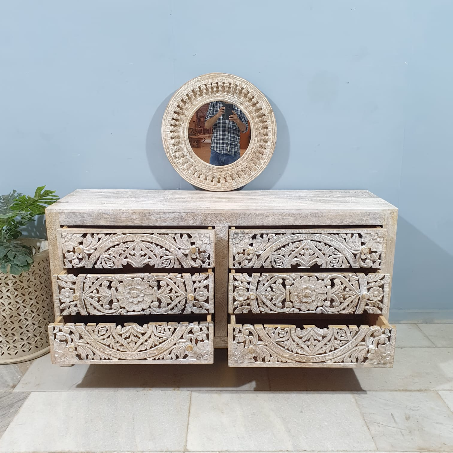 Solid Wood 5-Drawer Dresser - 160x48x80cm Double Solid Hardwood Chest of Drawers for Bedroom Storage & Organization