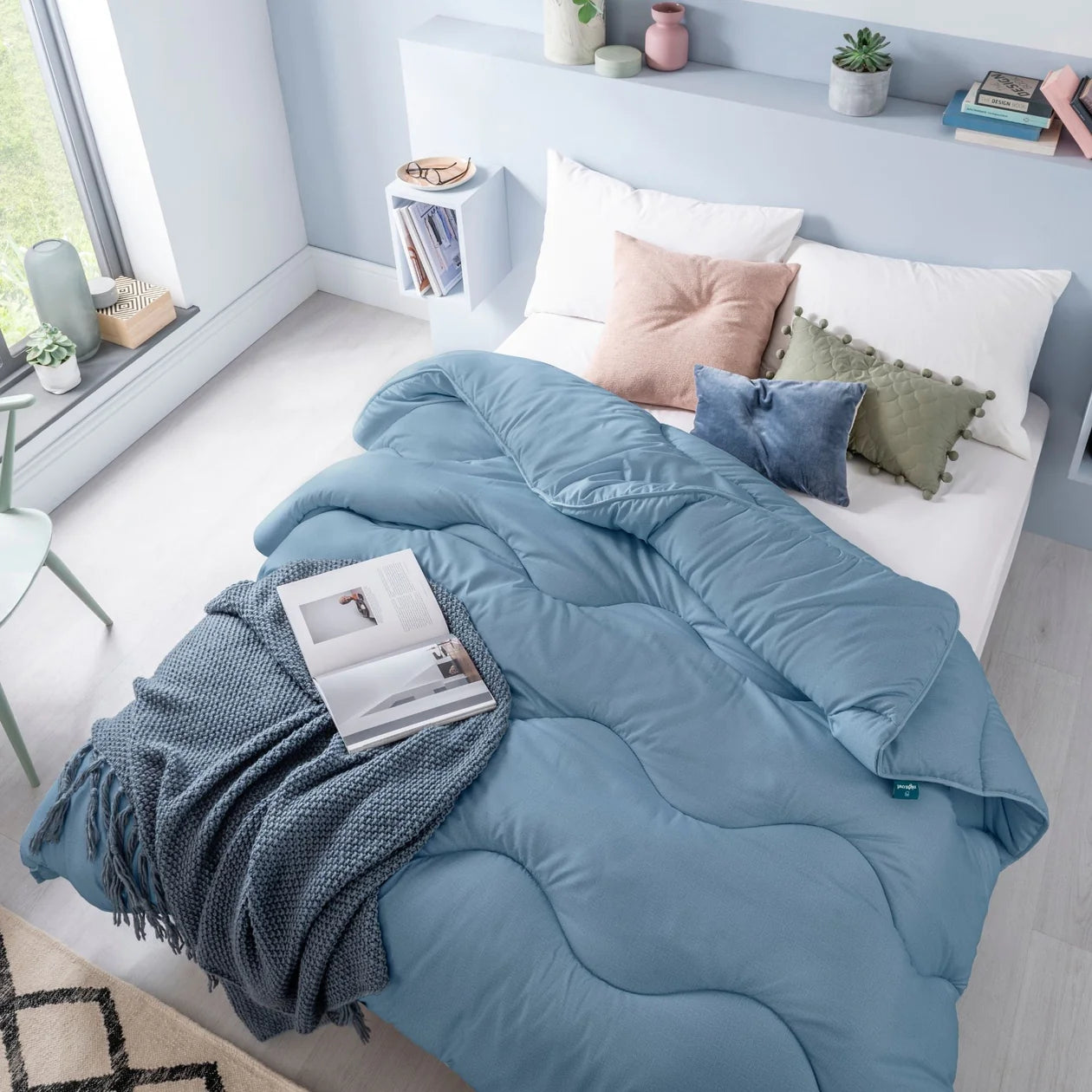 Night Lark® Linen Print Coverless Duvet - Breathable & Lightweight Bedding Set, Twilight Blue - Perfect for Summer & All-Season Comfort in Bedroom, Guest Room, or Vacation Home
