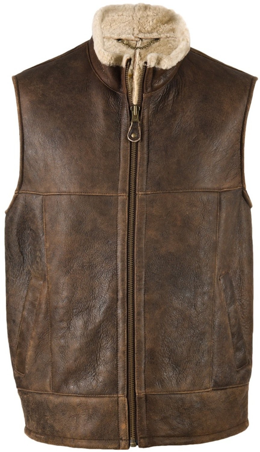 Bushga Men's Luxury Full Sheepskin Leather Gilet Body Warmer Vest - Sizes 38
