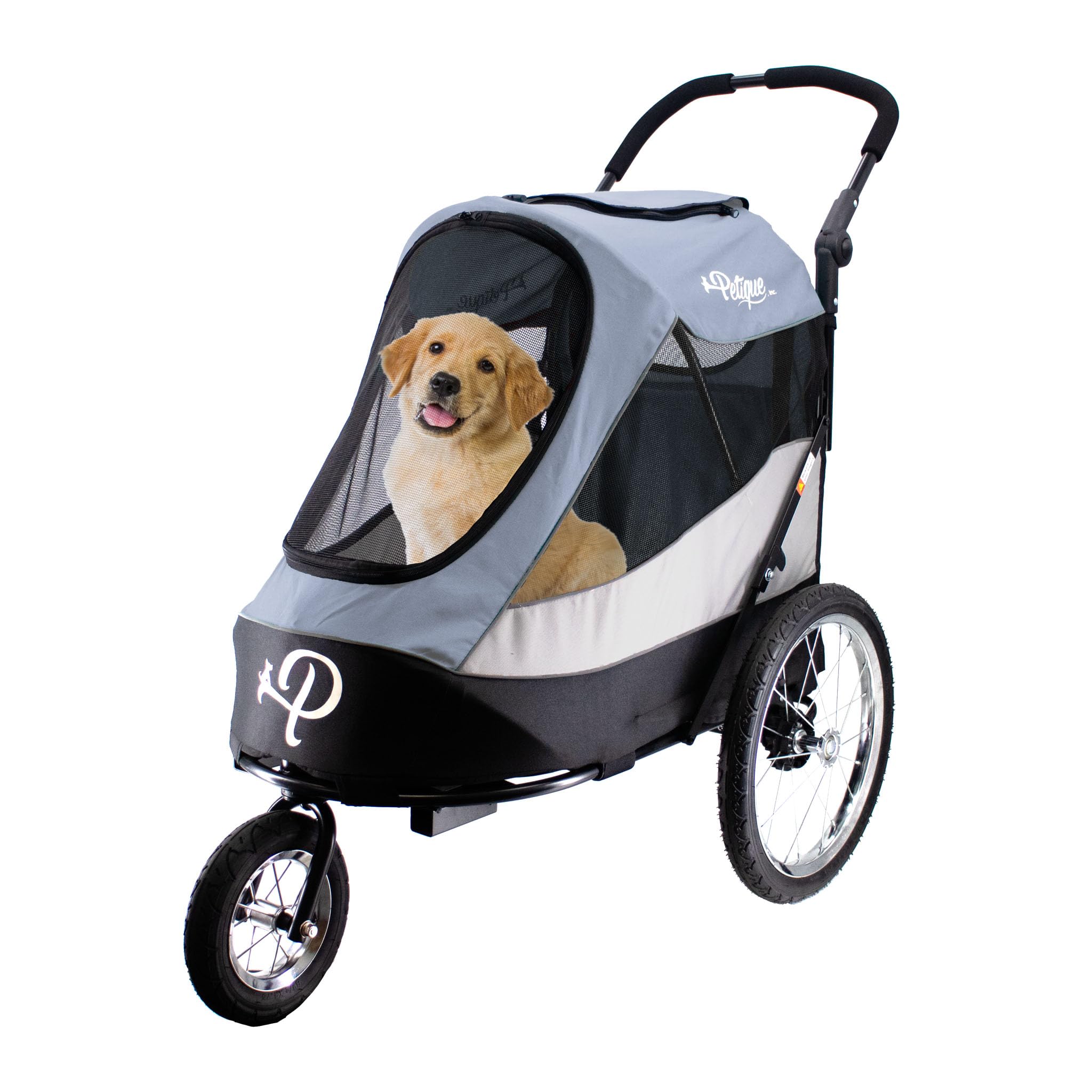 Petique Trailblazer Jogger - Medium Dog Stroller with Ventilation for Cats & Dogs (Gray) - Perfect for Jogging, Shopping & Outdoor Adventures with Your Pet