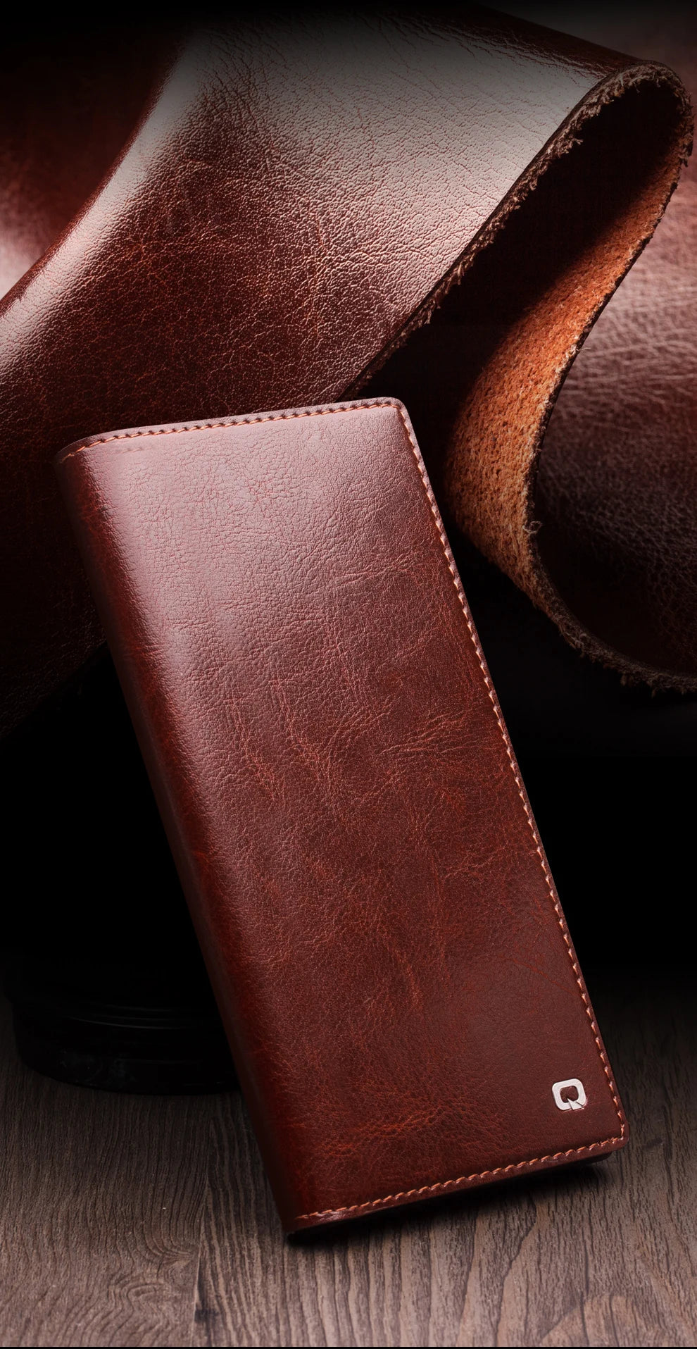 Samsung Galaxy S25 Qialino Genuine Leather Wallet with Card Slots - Retro Style for Men & Women - Perfect for Everyday Use, Travel, and Business