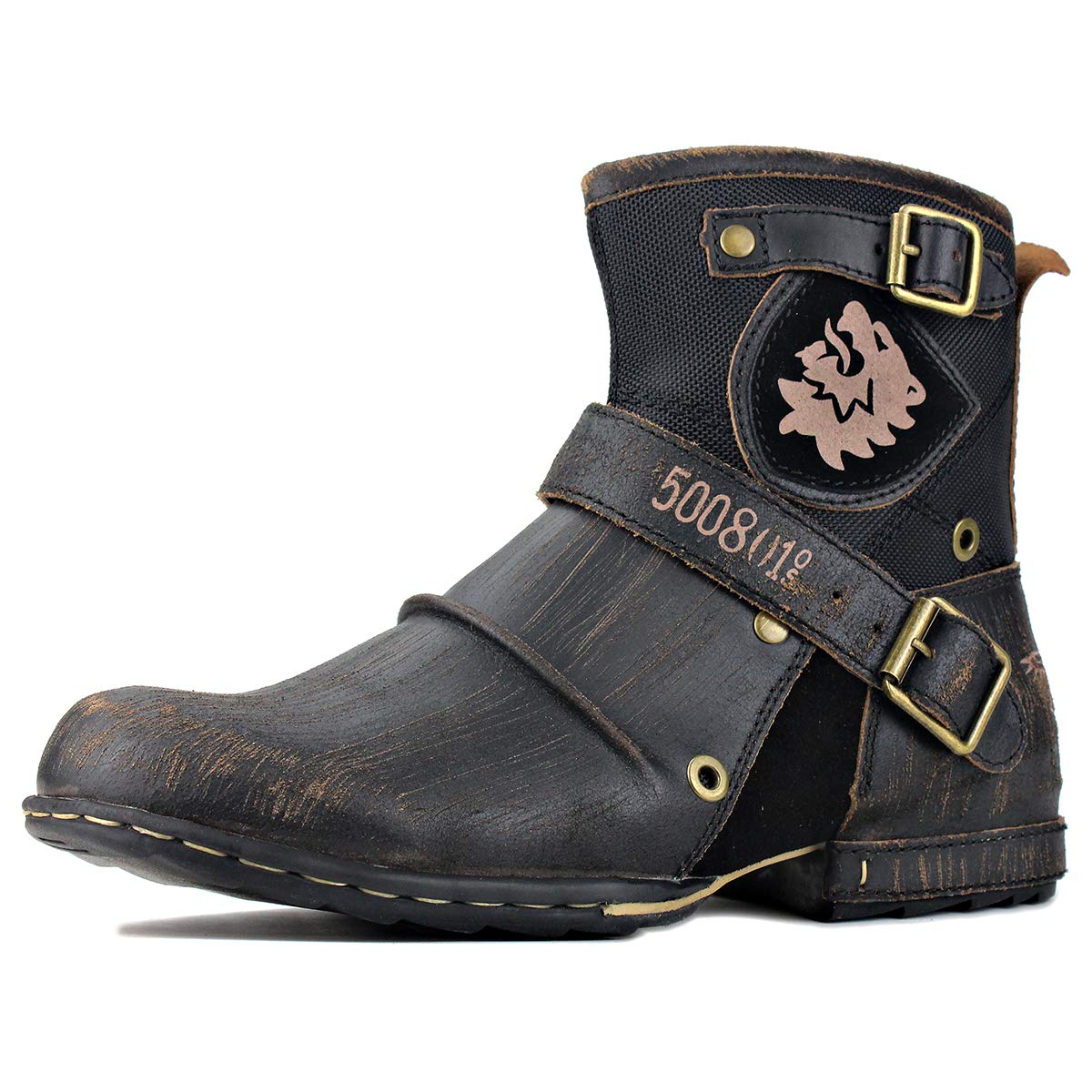 **Men's Leather Side Zipper Ankle Boots - Motorcycle, Combat, Hiking & Casual Dress Boots for Outdoor & Urban Wear**