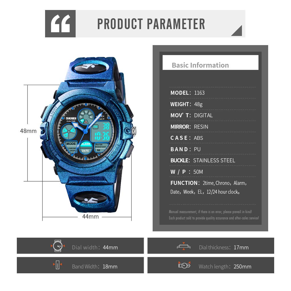 Boys Digital Sports Watch - 50M Waterproof Electronic Watch with LED Display - Blue - Perfect for Outdoor Activities, Swimming & School