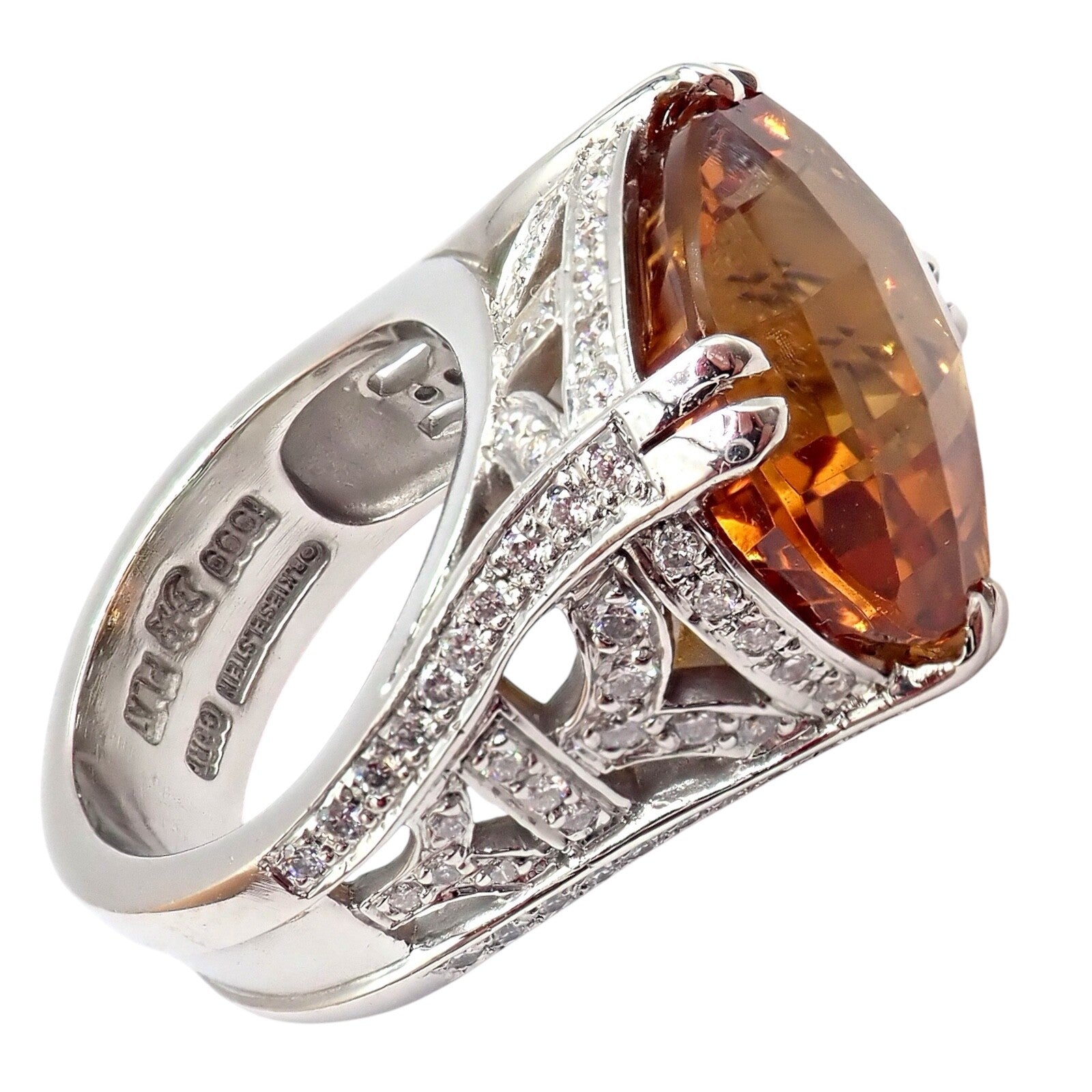 Kieselstein Cord Platinum 2.5 Carat Diamond & Golden Citrine Cocktail Ring Size 6.5 - Elegant Evening Wear & Special Occasion Jewelry Gift