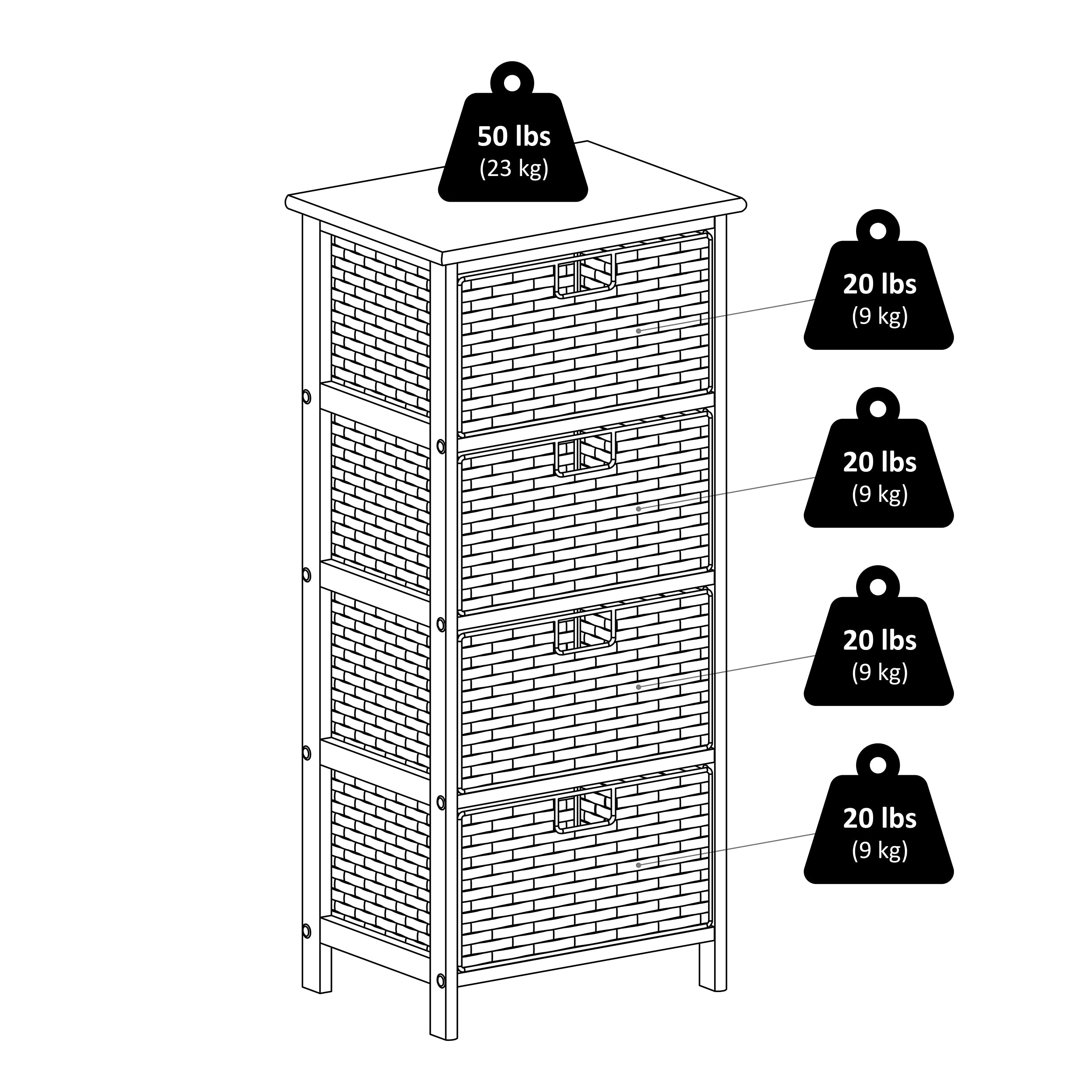 Winsome Omaha 4-Tier Storage Shelf with Baskets - Black/Chocolate for Bedroom, Bathroom & Office Organization