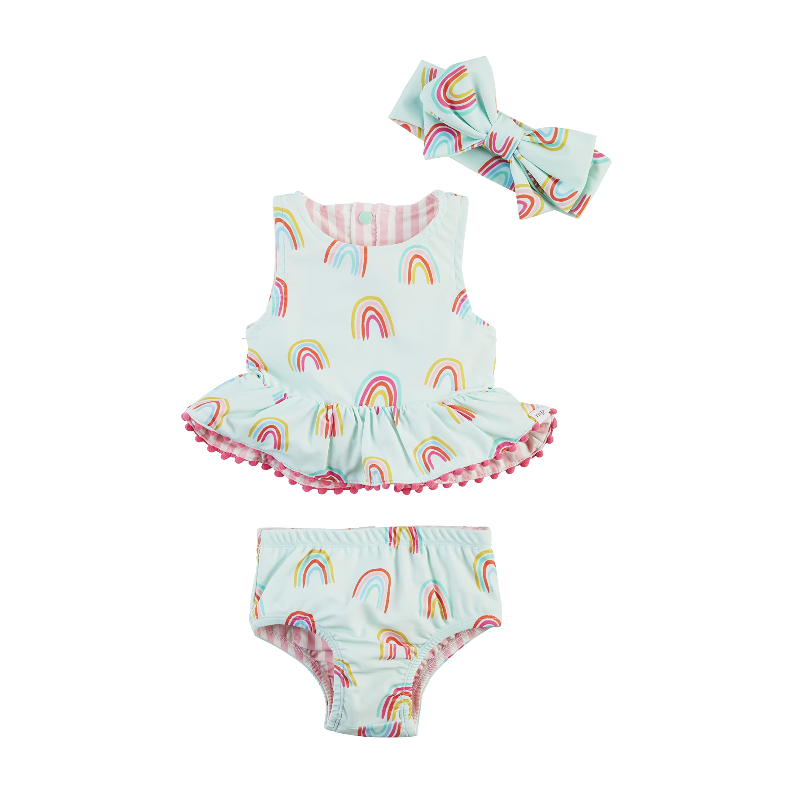 Mud Pie Girls Reversible Swimsuit & Headband Set - 2-Piece Swimwear Outfit for Toddler Girls - Perfect for Beach, Pool, and Summer Vacations