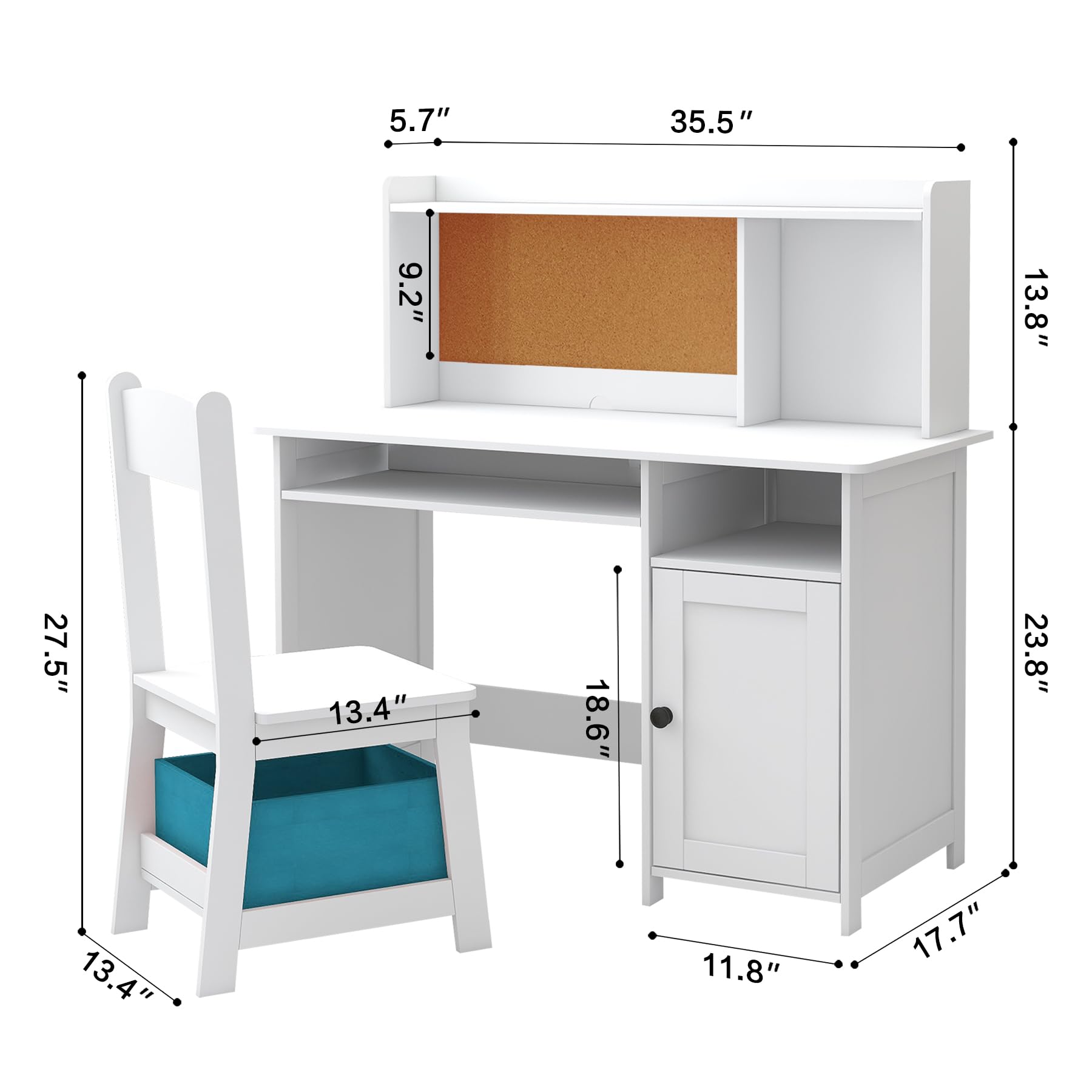 TaoHFE Kids Desk and Chair Set with Storage Shelf - Wooden Study Table & Chair for Boys Girls - Craft Writing Desk for Bedroom, Homeschool, Learning - White