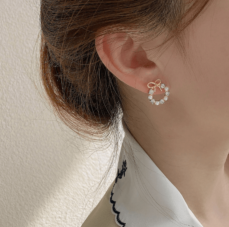 Elegant French Style Bow Pearl Stud Earrings | D3056 | Perfect for Weddings, Parties & Everyday Wear