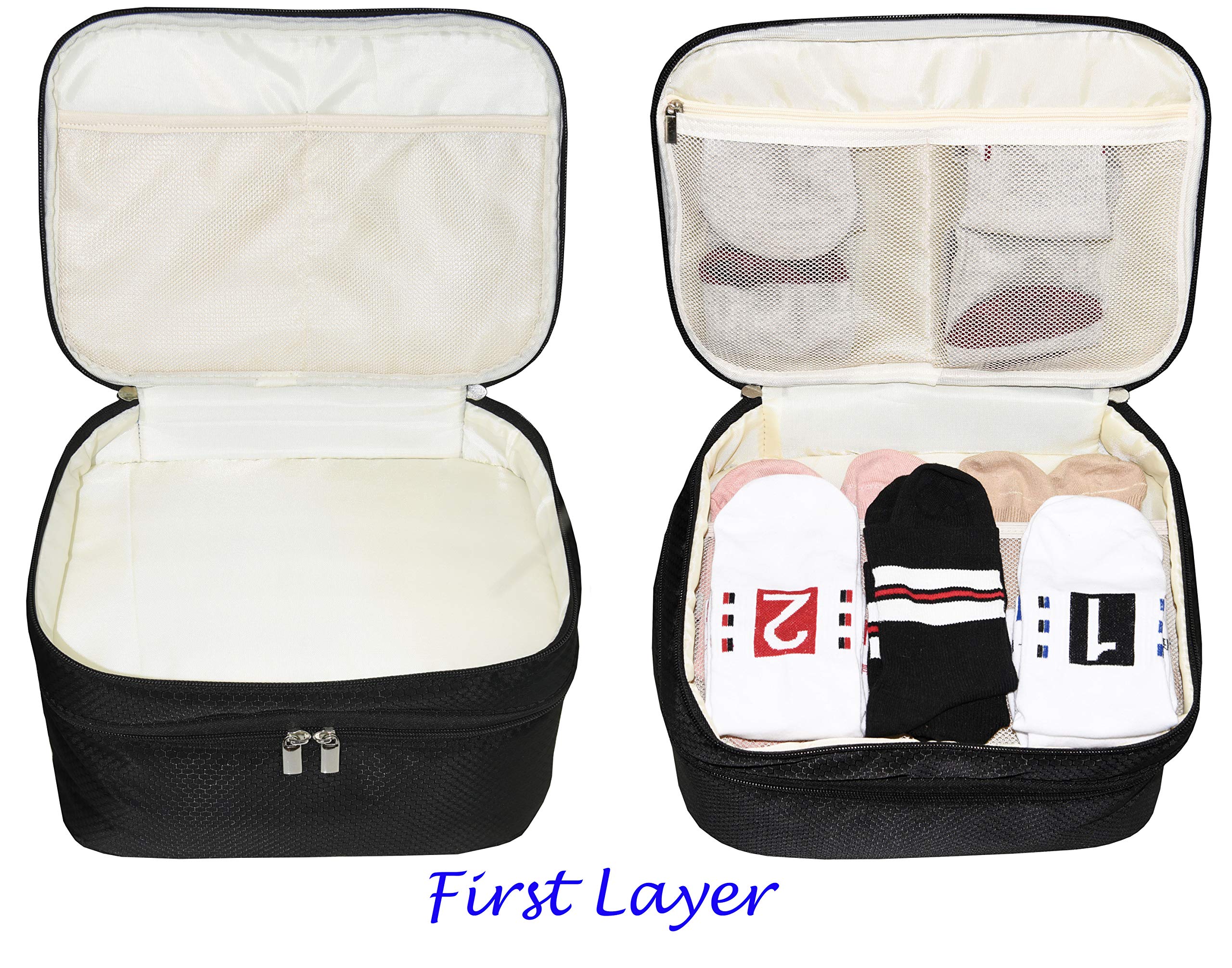 Large Travel Organizer Underwear Bag - Double Layer Packing Storage for Bras, Socks, Underwear & Toiletries | Perfect for Vacation, Business Trips & Gym Essentials