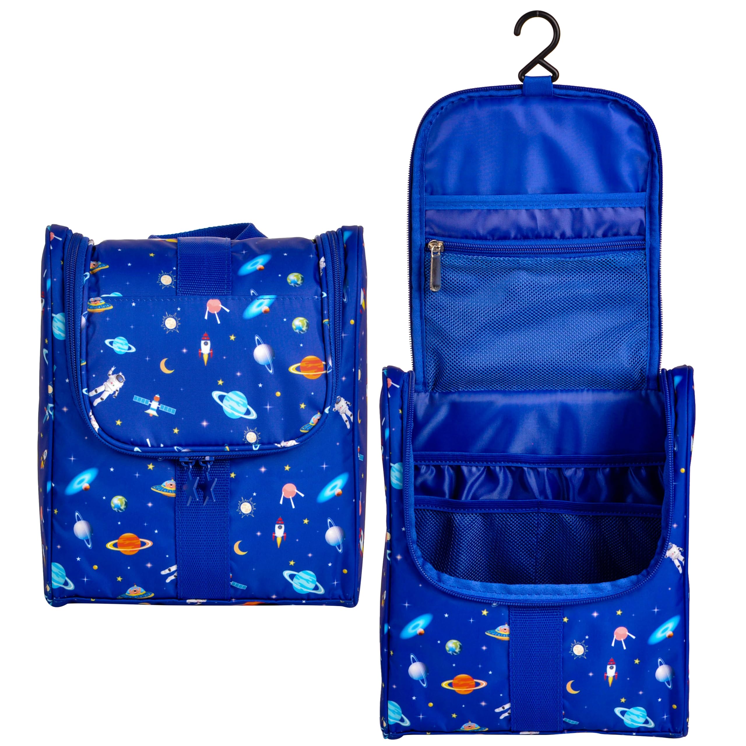 Kids Travel Toiletry Bag - Cute Cartoon Astronaut Design, Waterproof Cosmetic Organizer for Boys & Girls, Perfect for Camping, Overnight Trips & Shower Essentials