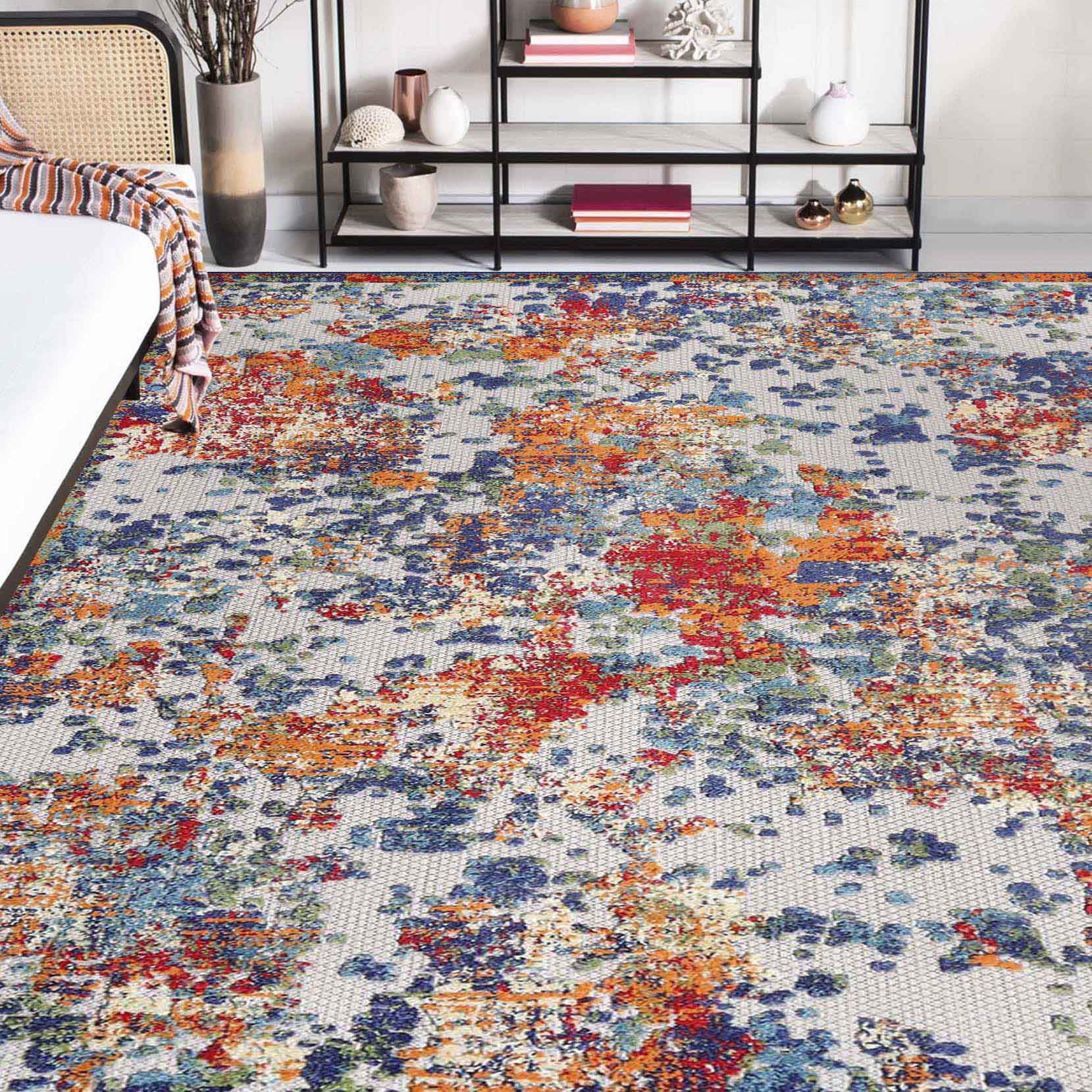 Kalina Modern Abstract Splatter Indoor Outdoor Area Rug Runner - Non-Slip Washable Floor Mat for Living Room Bedroom Patio Decor