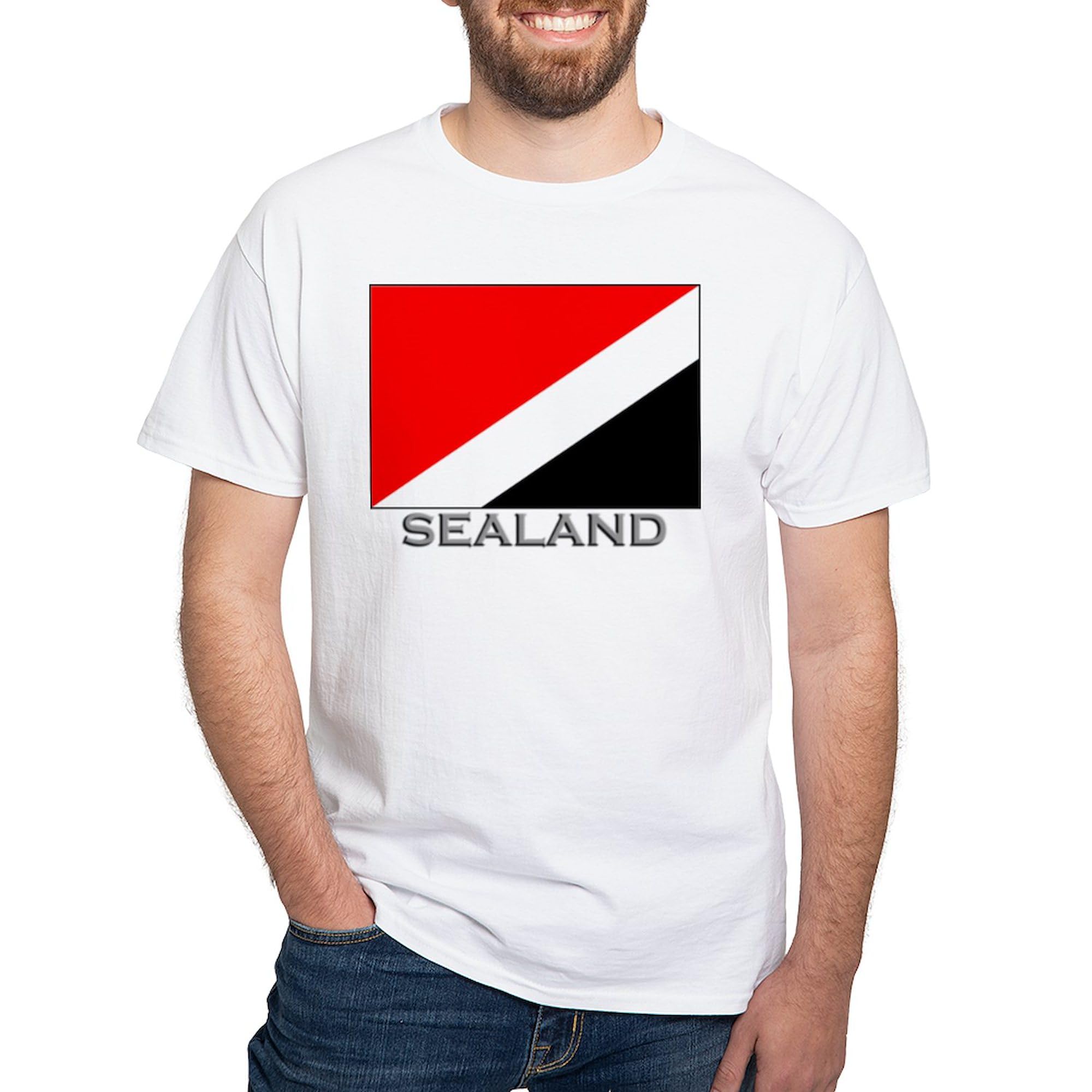 Sealand Flag Graphic White T-Shirt for Men - 100% Cotton Classic Fit Casual Tee - Perfect for Patriotic Events, Beach Outings & Everyday Wear