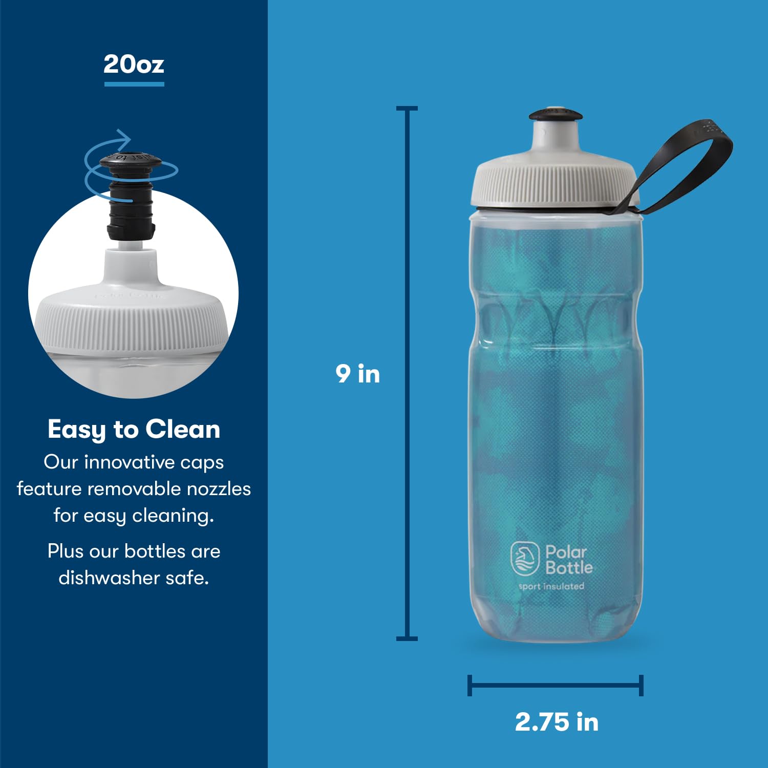 Polar Bottle Sport Insulated Water Bottle by HydraPak (20oz & 24oz) - Leak Proof, Double Wall Vacuum Insulation Keeps Drinks Cold 2X Longer | Perfect for Gym, Hiking, Cycling & Outdoor Activities