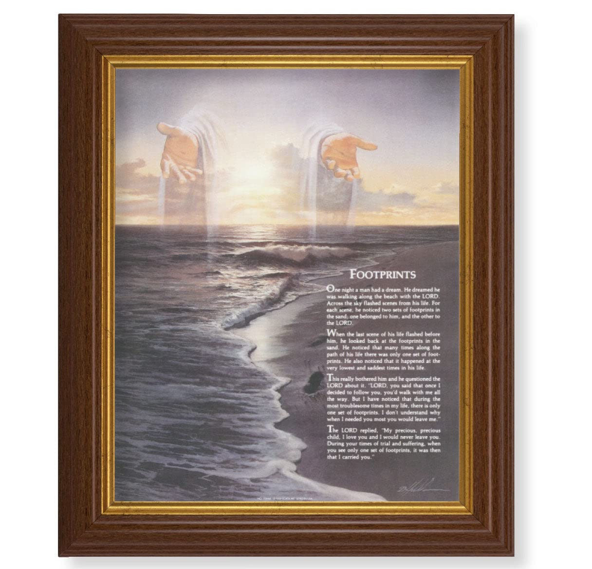 Footprints Picture Framed Wall Art Decor - Large Traditional Dark Walnut Fluted Frame with Gold Beaded Lip - Perfect for Living Room, Bedroom & Office Decor