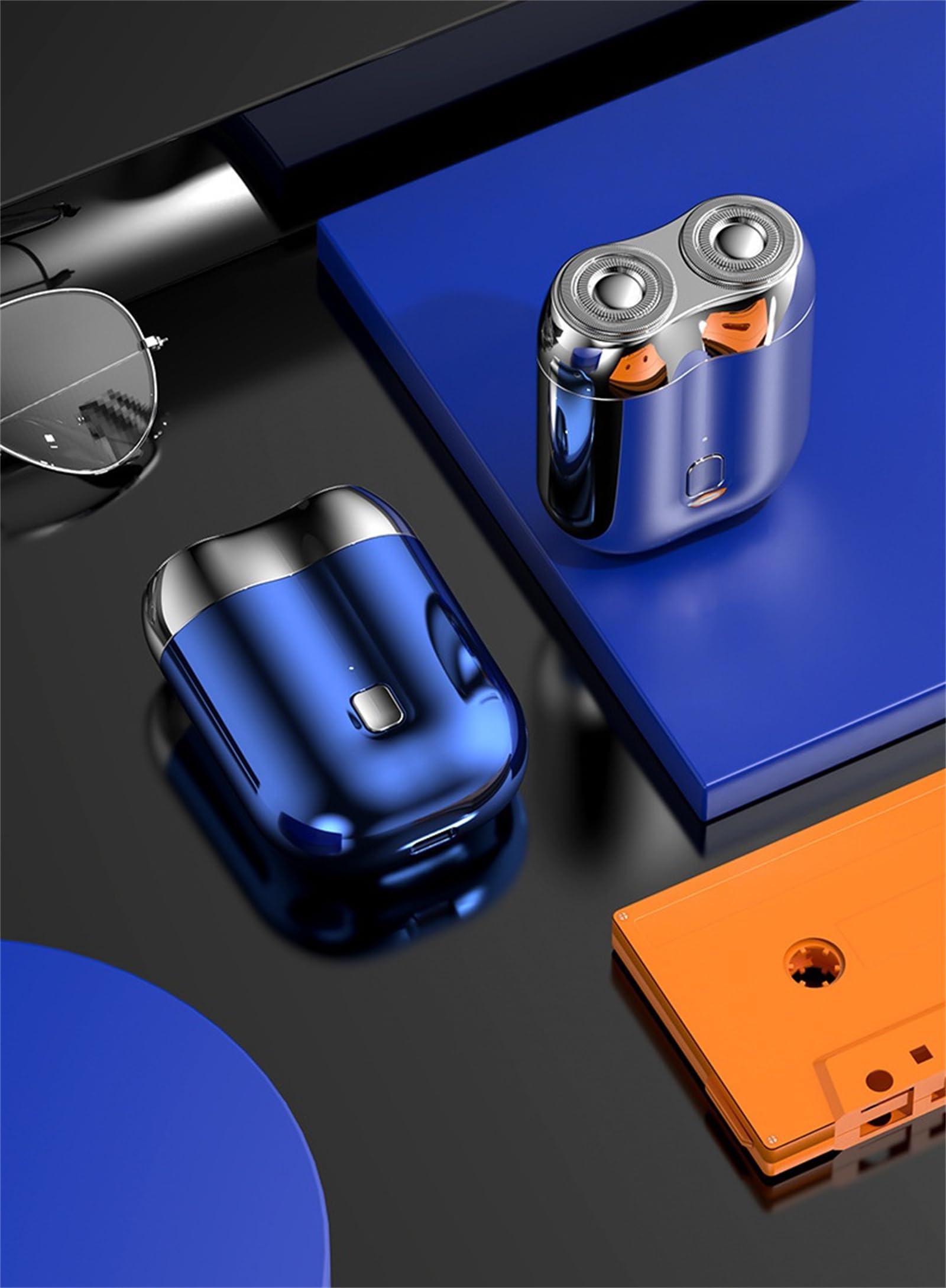 Jacoba Electric Razor - Mini Dual-Head Shaver for Men, Portable Travel Razor with Waterproof Design (Blue) - Perfect for Home, Gym & Business Trips