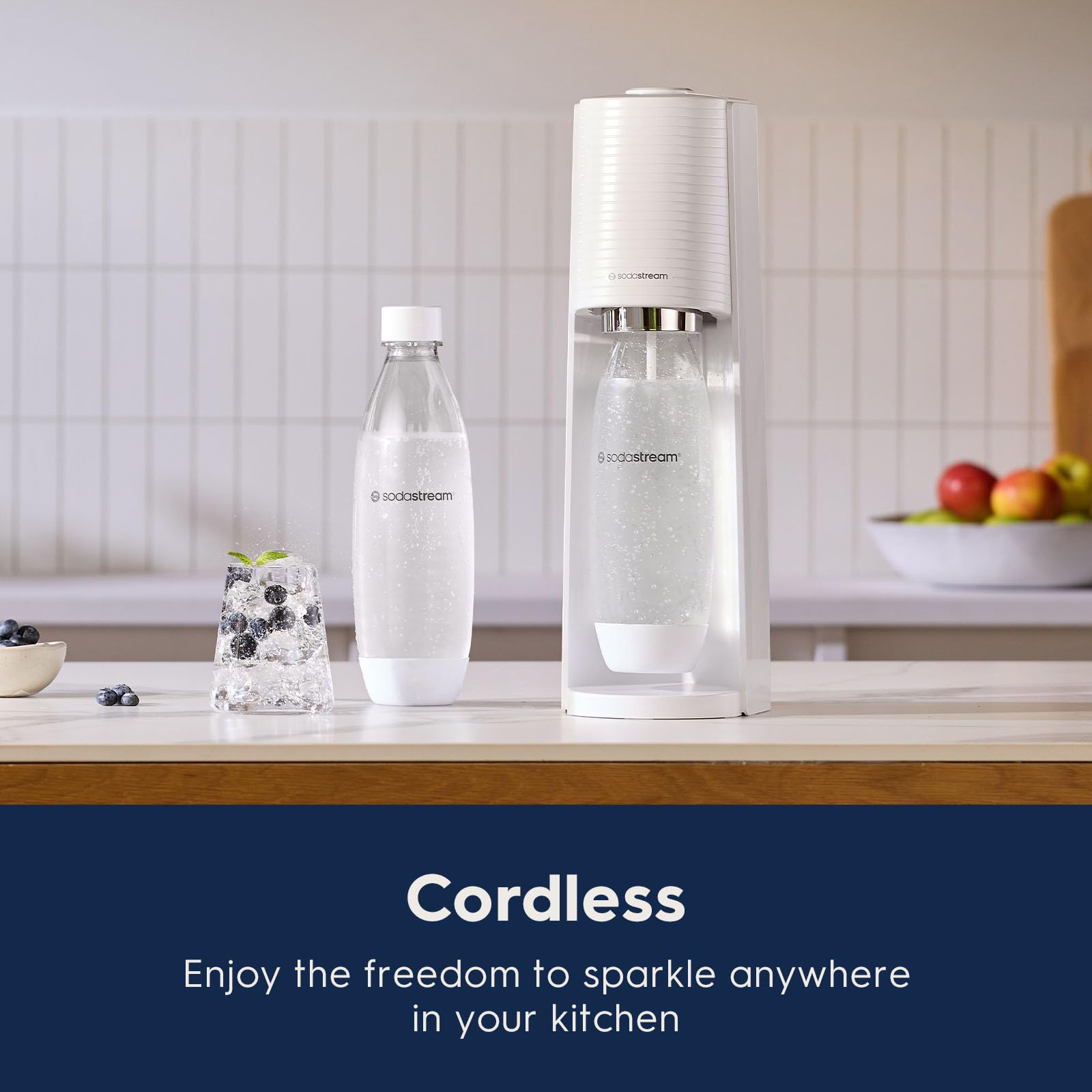 SodaStream Terra Sparkling Water Maker Kit - White, Includes CO2 Cylinder, DWS Bottles & Bubly Drops Flavors for Homemade Carbonated Drinks | Perfect for Kitchen, Office & Parties