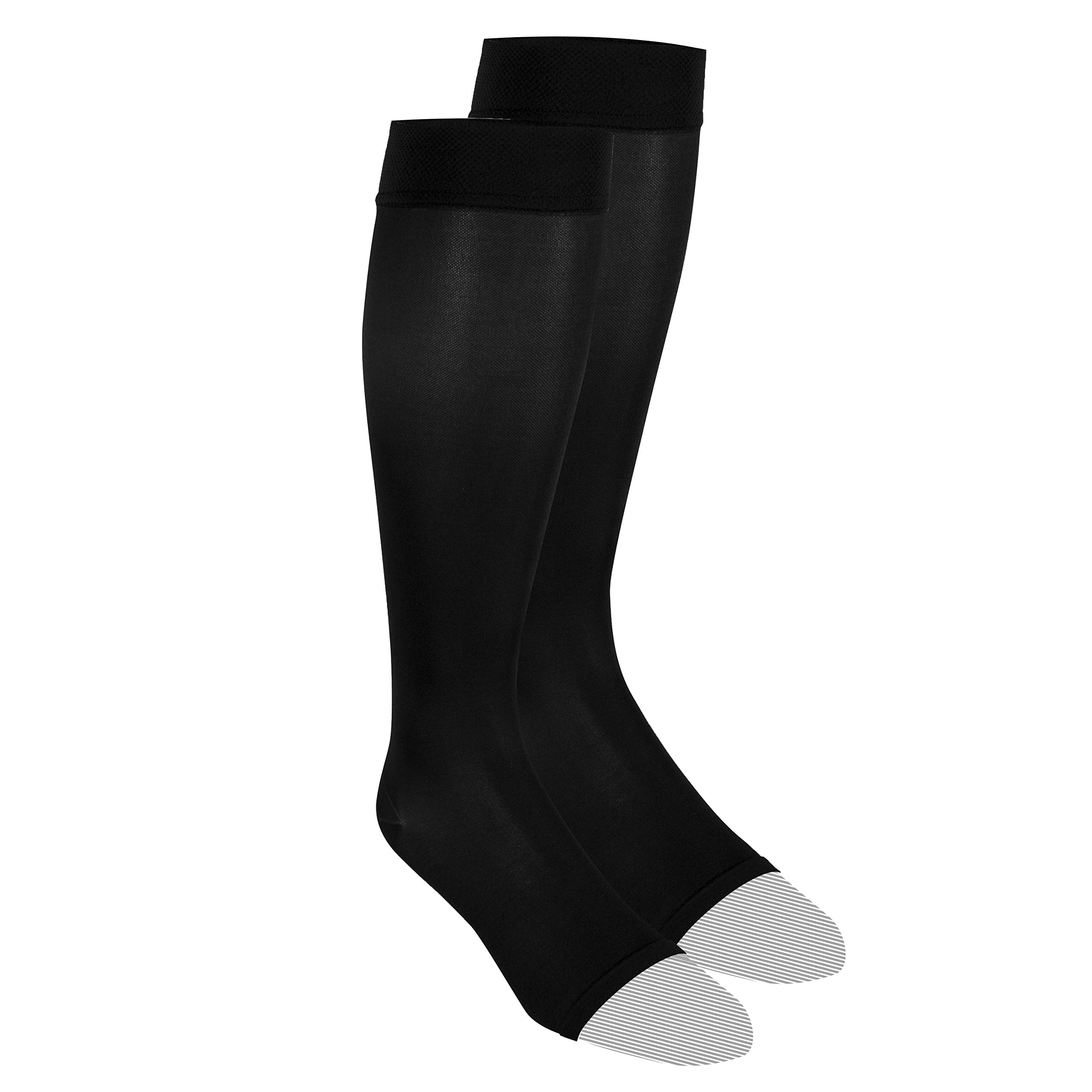 Truform Women's 20-30 mmHg Knee High Open Toe Compression Stockings - Opaque Black Large Size for Varicose Veins & Circulation Support - Perfect for Nurses, Travel & Pregnancy