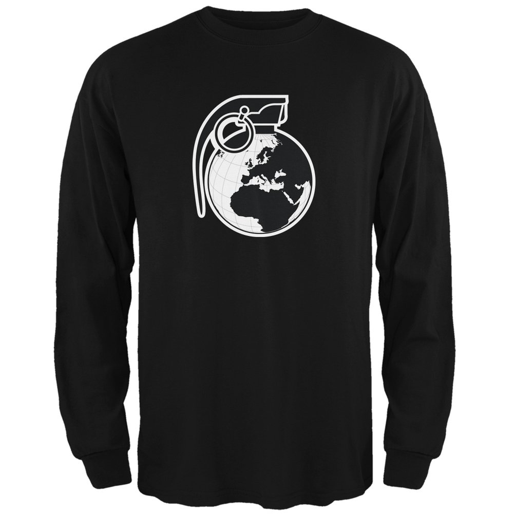 Grenade Globe Black Adult Long Sleeve T-Shirt - 2XL - Comfortable Cotton Tee for Men - Perfect for Gym, Workout & Casual Wear