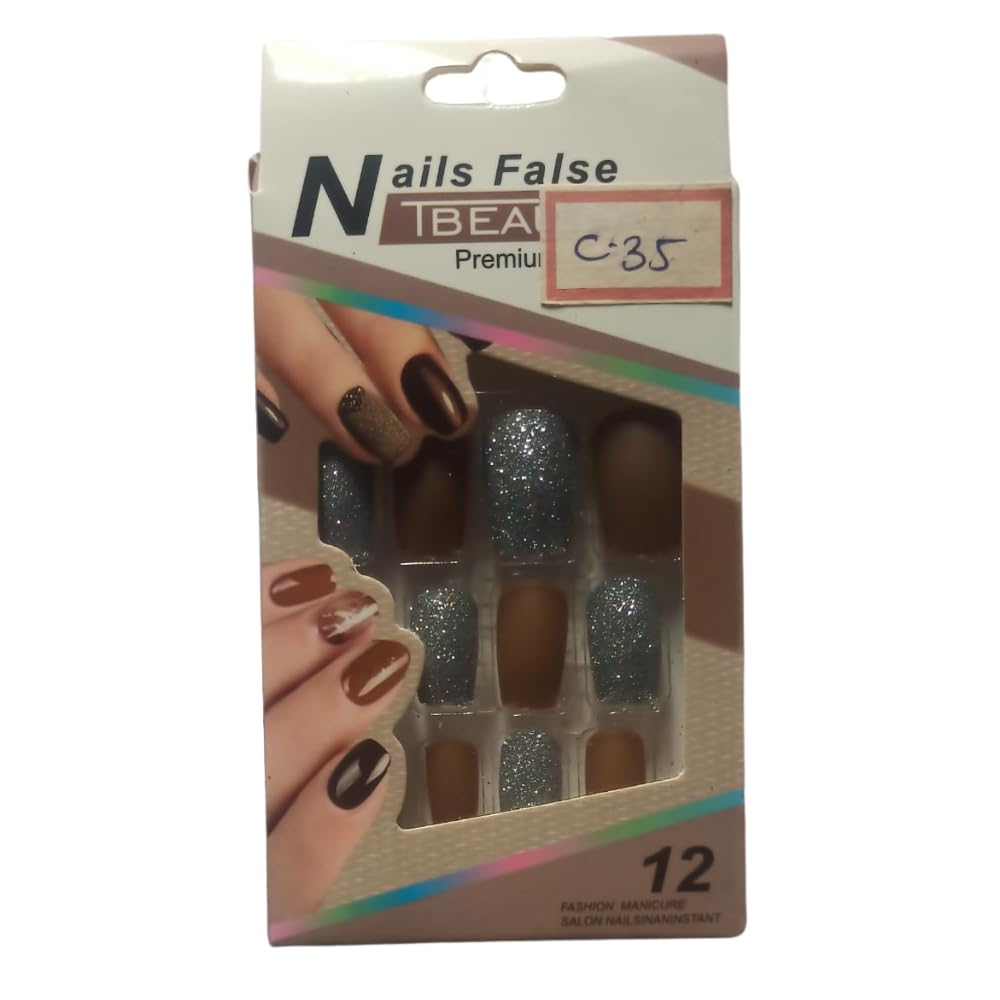 Premium False Nails Set - 12PCS High Quality Nail Art Kit with Stickers for Fashionable Manicure | Salon-Grade Fake Nails | Perfect for Parties, Weddings & Daily Wear