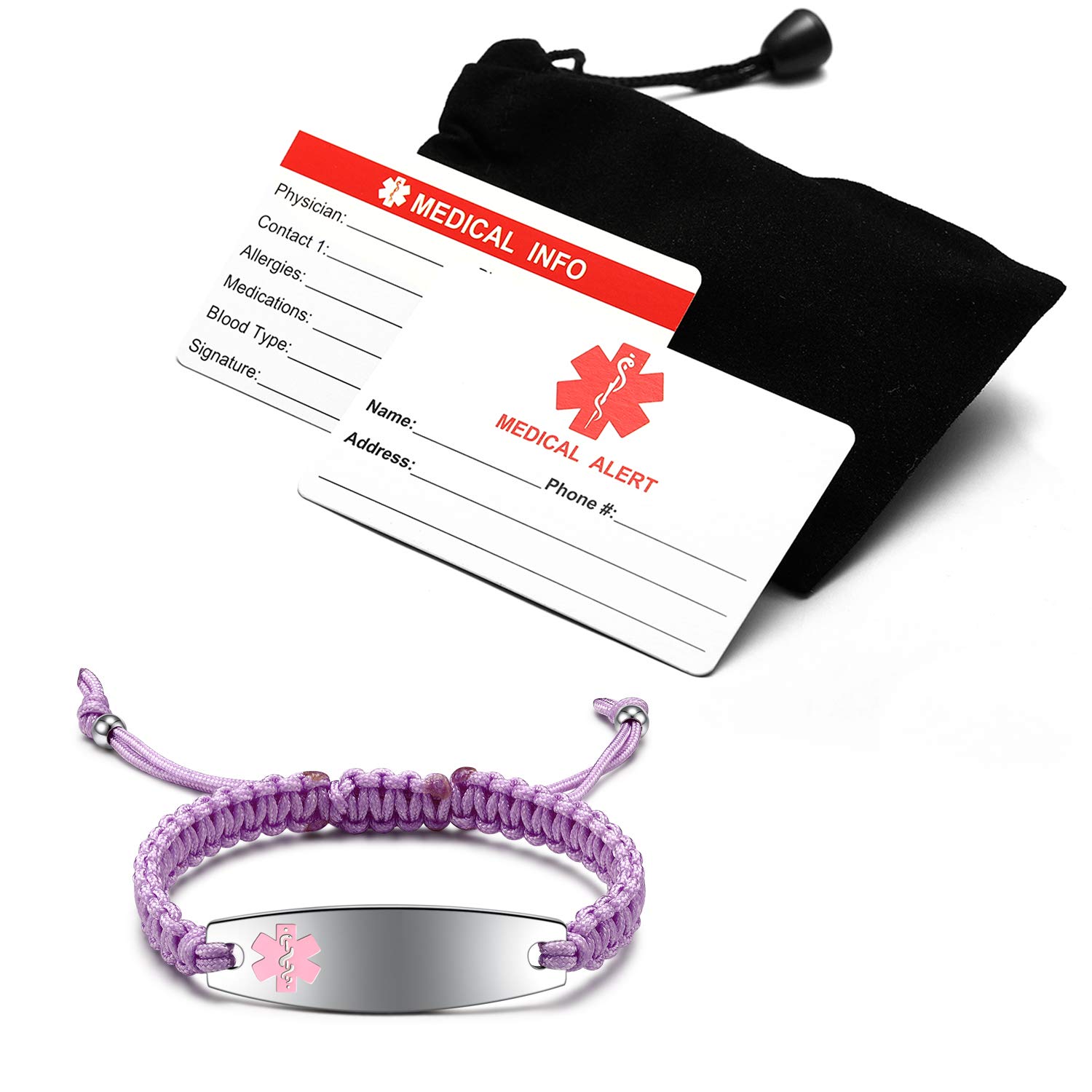 Custom Medical Alert Bracelets for Women - Free Engraving, Adjustable 6.5-8.5 Inches, Nylon Handmade Braided Rope ID Bracelet | Perfect for Allergies, Diabetes & Emergency Medical Identification
