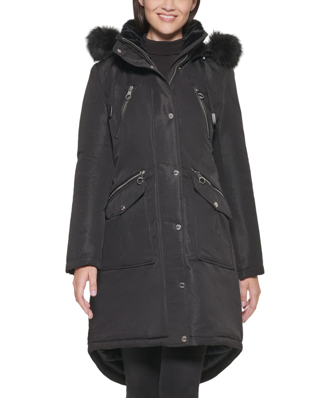 GUESS Women's Long Anorak Coat - Waterproof Windbreaker Jacket for Outdoor Hiking & Travel | Fashionable Raincoat for Fall & Winter Seasons