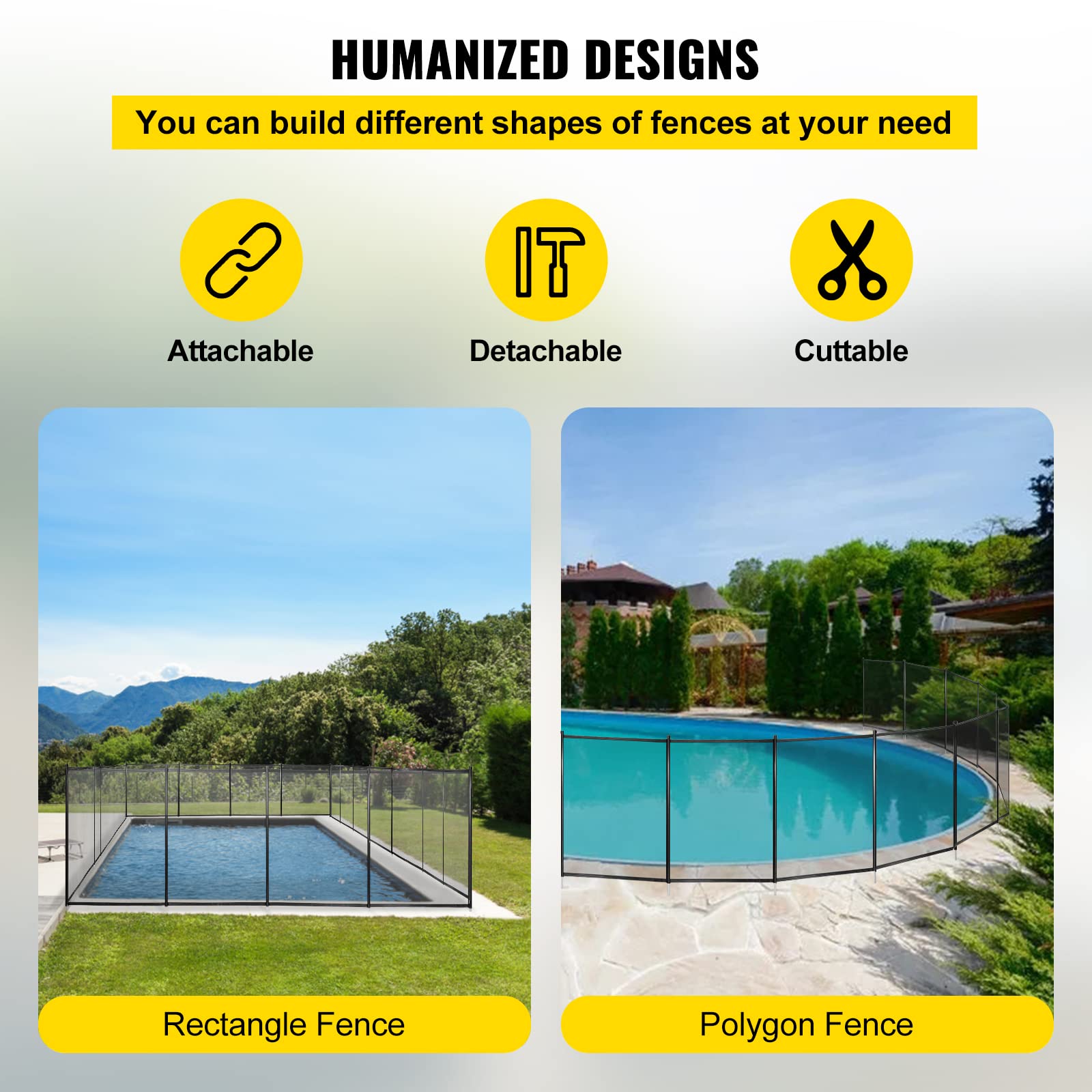 HappyBuy 4FT x 48FT Removable Mesh Pool Safety Fence - DIY Childproof Barrier for Inground Swimming Pools, Durable Black Mesh Fencing for Kids & Pet Protection - Perfect for Backyard, Garden & Vacation Home Safety