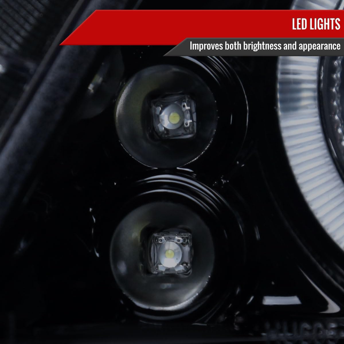 05-10 Scion tC Glossy Black Smoke LED Dual Halo Projector Headlights - High Performance Car Lighting for Night Driving & Custom Styling