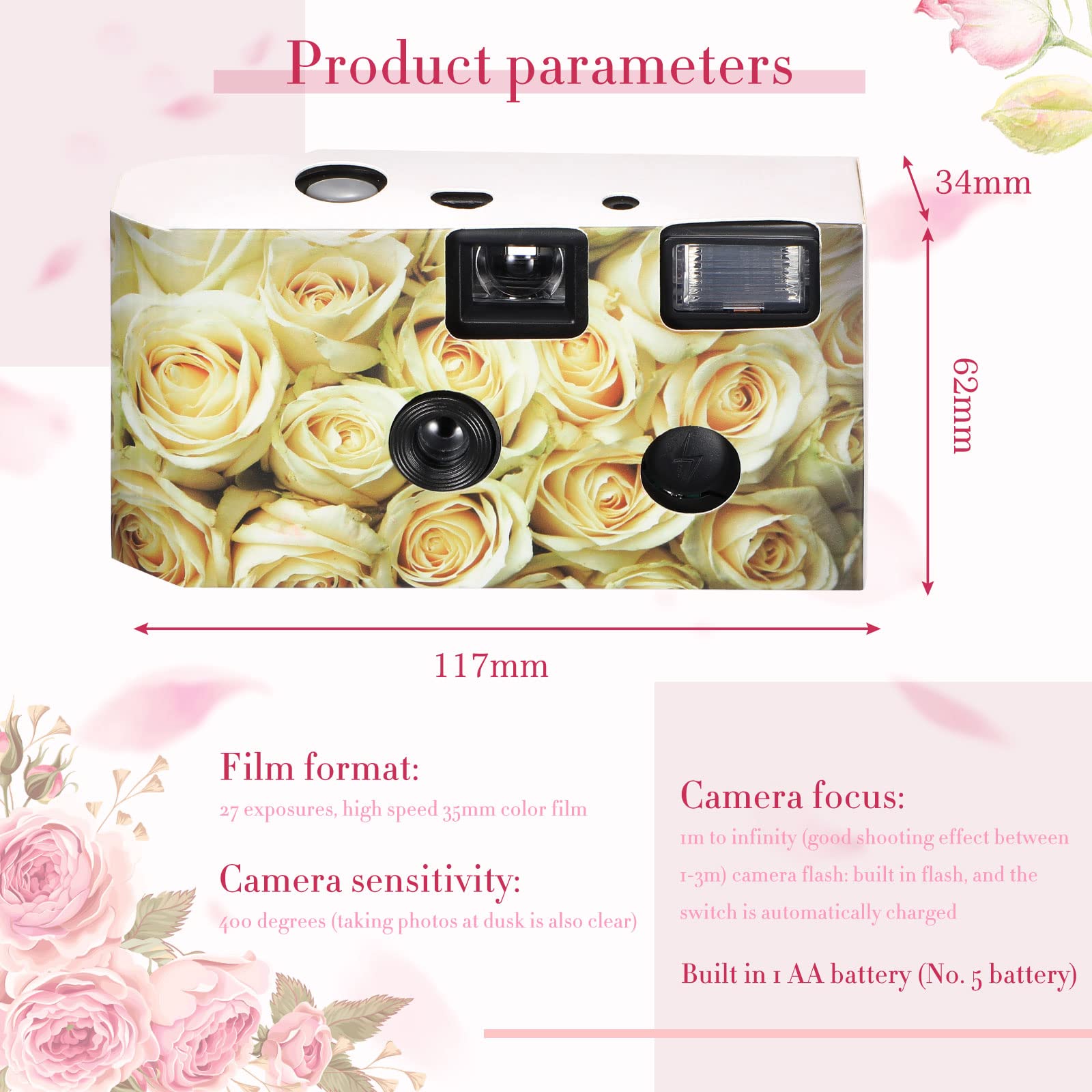 12 Pack Disposable Film Cameras with Flash - Single Use Wedding Cameras for Anniversary, Travel, Camping & Party Supplies (Yellow Rose) - Perfect for Capturing Memories at Events, Vacations & Special Occasions
