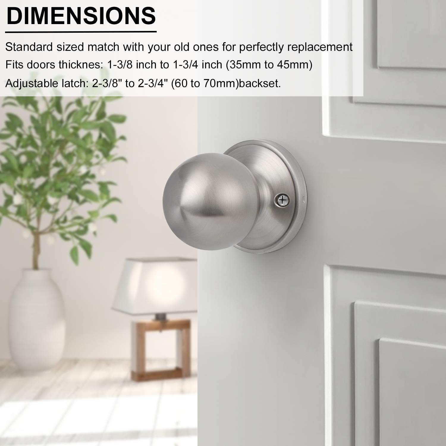 10 Pack Satin Nickel Round Ball Door Knobs - Classic Passage Hallway & Closet Door Handles, Non-Locking - Perfect for Bedrooms, Bathrooms & Interior Doors