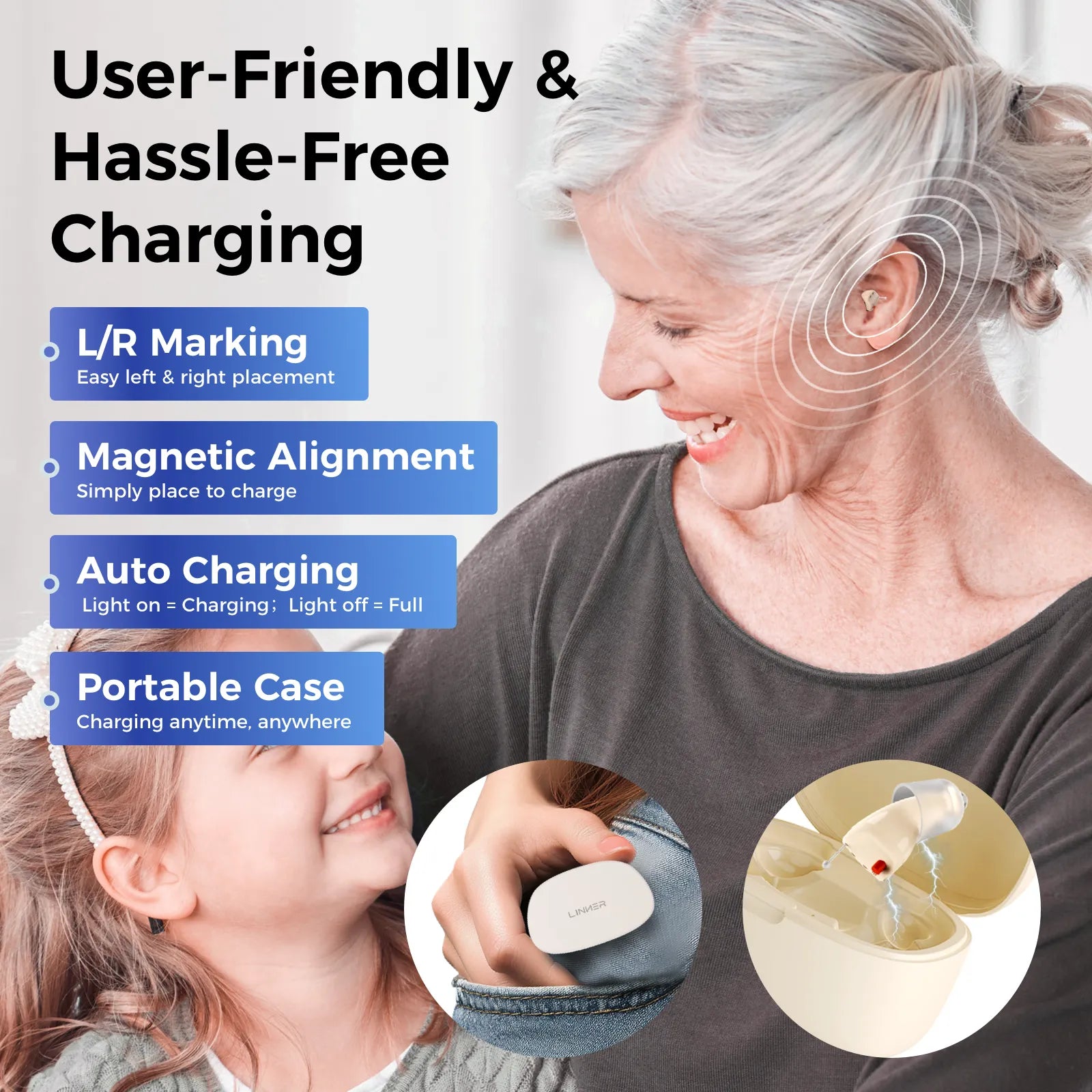 Linner Saturn Series Mini CIC OTC Hearing Aids for Adults - Rechargeable Digital Hearing Amplifier with Noise Reduction for Clear Sound - Perfect for TV Watching, Conversations & Outdoor Activities