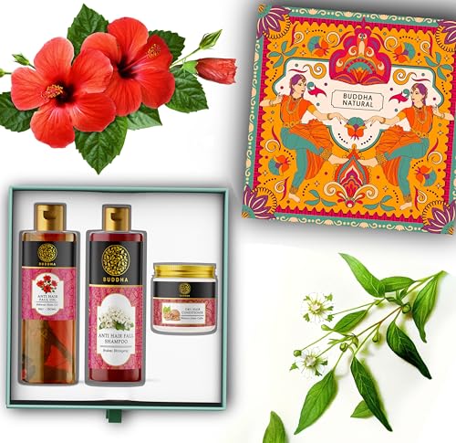 Buddha Natural Hair Care Gift Set - Ayurvedic Hair Oil, Strengthening Shampoo & Hydrating Conditioner for Hair Fall Control - Ayush Certified Organic Treatment for Natural Hair Growth & Shine | Perfect for Gifting, Daily Hair Care Routine & Holistic Wellness