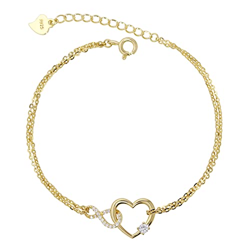 Meissa Heart Shaped 925 Sterling Silver Bracelet for Women - Rose Gold Plated Adjustable Double Layer Bracelet - Perfect Birthday, Christmas Gift for Wife, Mom, Girlfriend - Elegant Jewelry for Date Night & Special Occasions