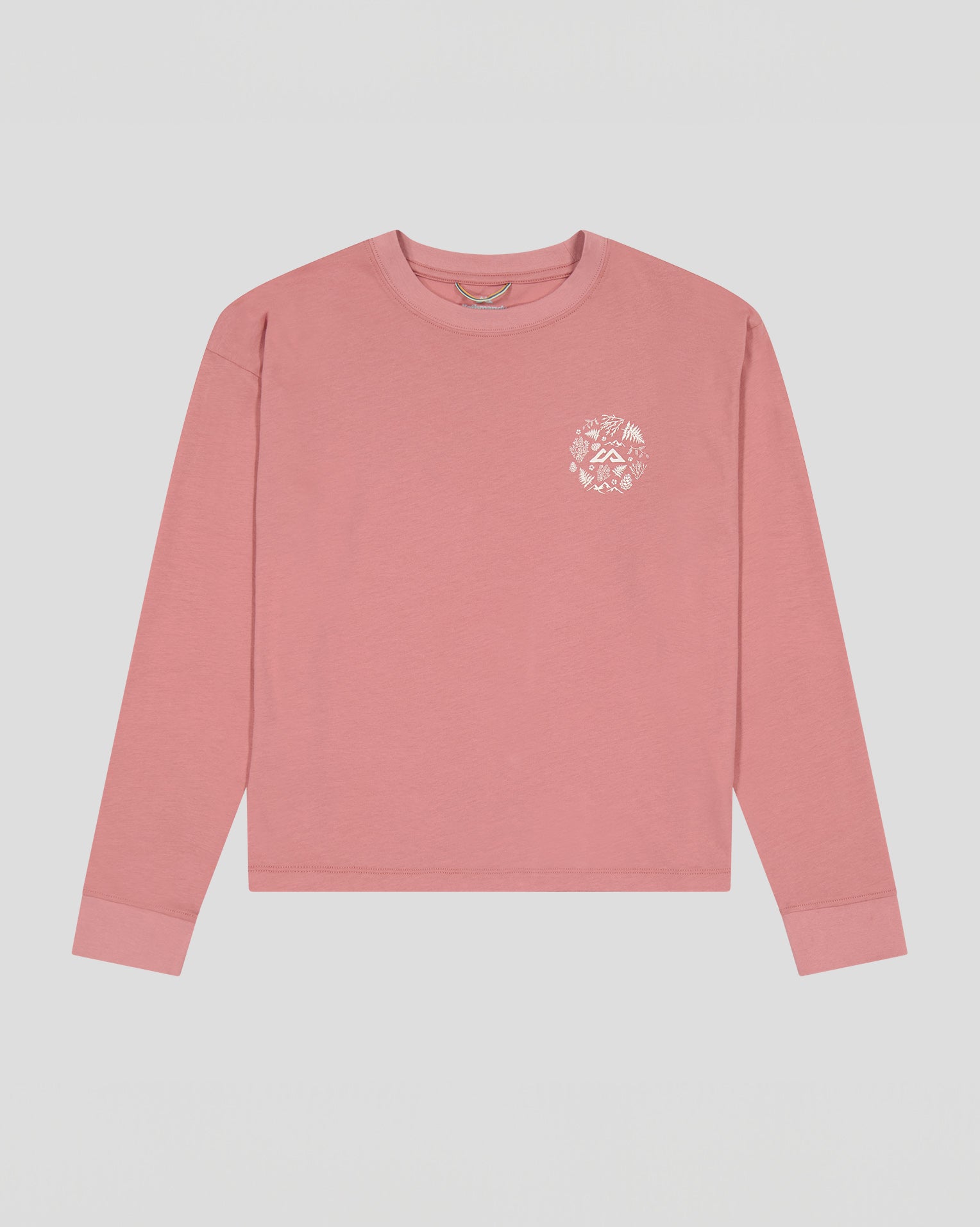 Organic Cotton Women's Long Sleeve T-Shirt with Nature Icons - Light Clay - Eco-Friendly Casual Wear for Hiking, Yoga & Everyday Comfort