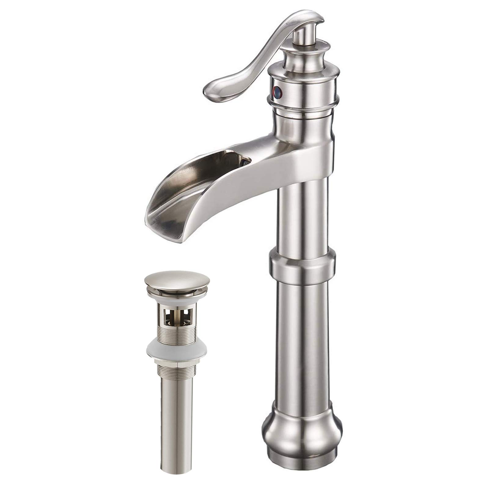 Brushed Nickel Pop Up Drain with Overflow for Bathroom Vessel Sink - Matching Faucet Set for Modern Vanity & Bowl Sink Installation | Perfect for Home Renovation & Luxury Bathroom Upgrade