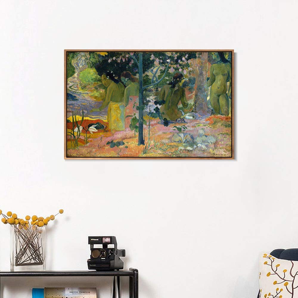 INVIN ART Framed Canvas Giclee Print - The Bather by Paul Gauguin - Premium Wall Art for Living Room & Home Office Decor (24x32 Inches, Wooden Slim Frame) - Perfect for Modern Interior Design & Art Lovers