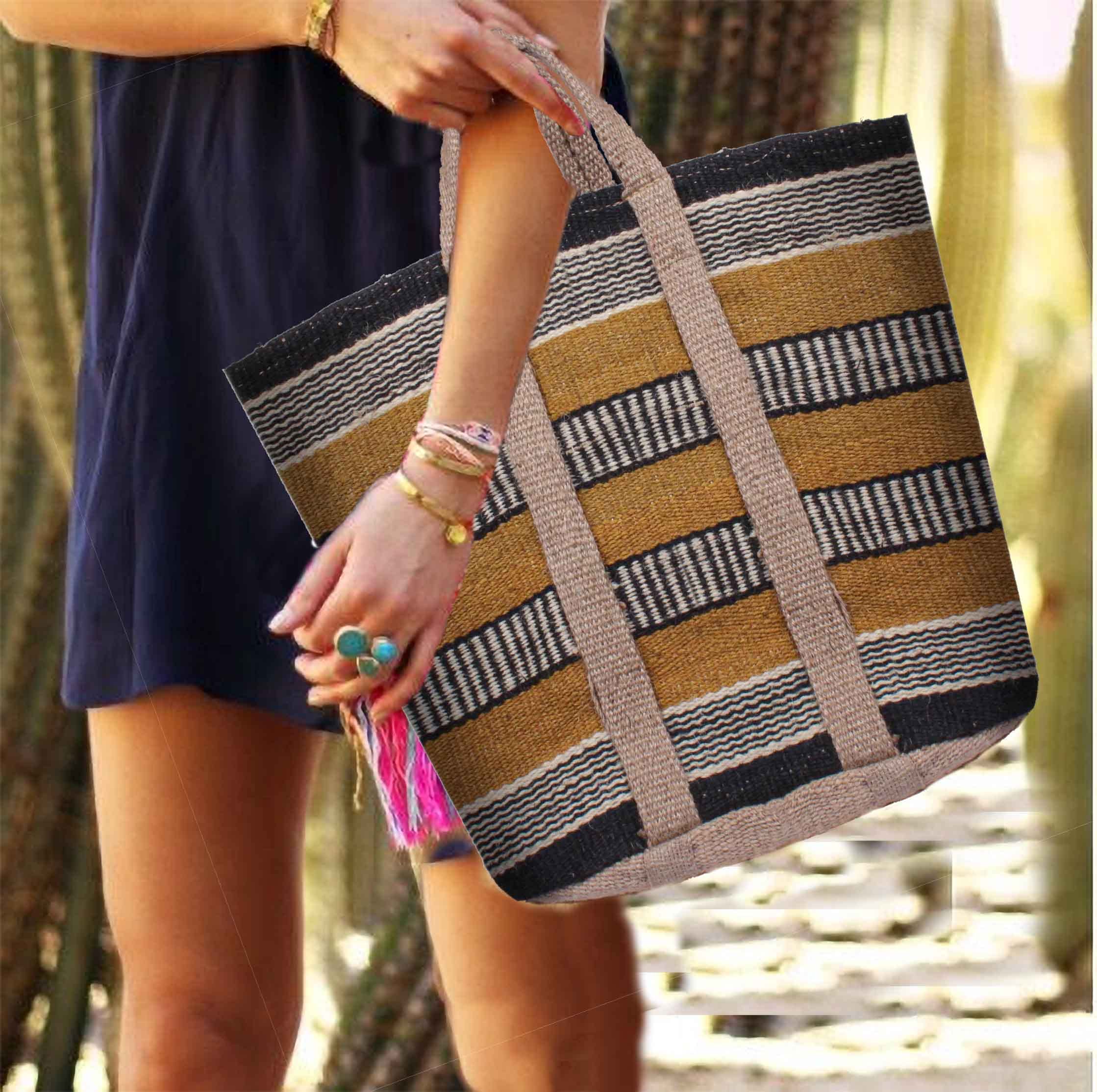 Affinity Decor Large Handmade Jute Shopping Tote Bag - Eco-Friendly Reusable Grocery Bag (24