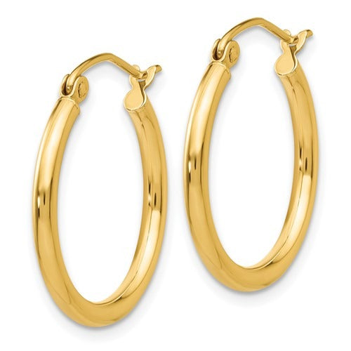 14K Yellow Gold 2x20mm Hoop Earrings for Women - Classic Dainty Huggie Hoops - Perfect for Everyday Wear, Work, and Special Occasions