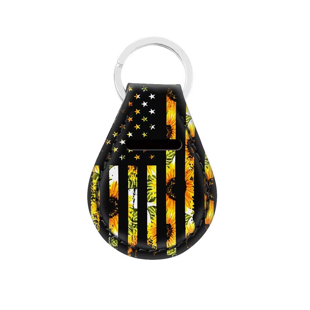 American Flag Sunflower Keychain for Women - Lightweight Car Key Holder with Metal Ring, RFID & NFC Smart Key Compatible - Patriotic Stars and Stripes Design for Everyday Use, Travel & Gifts
