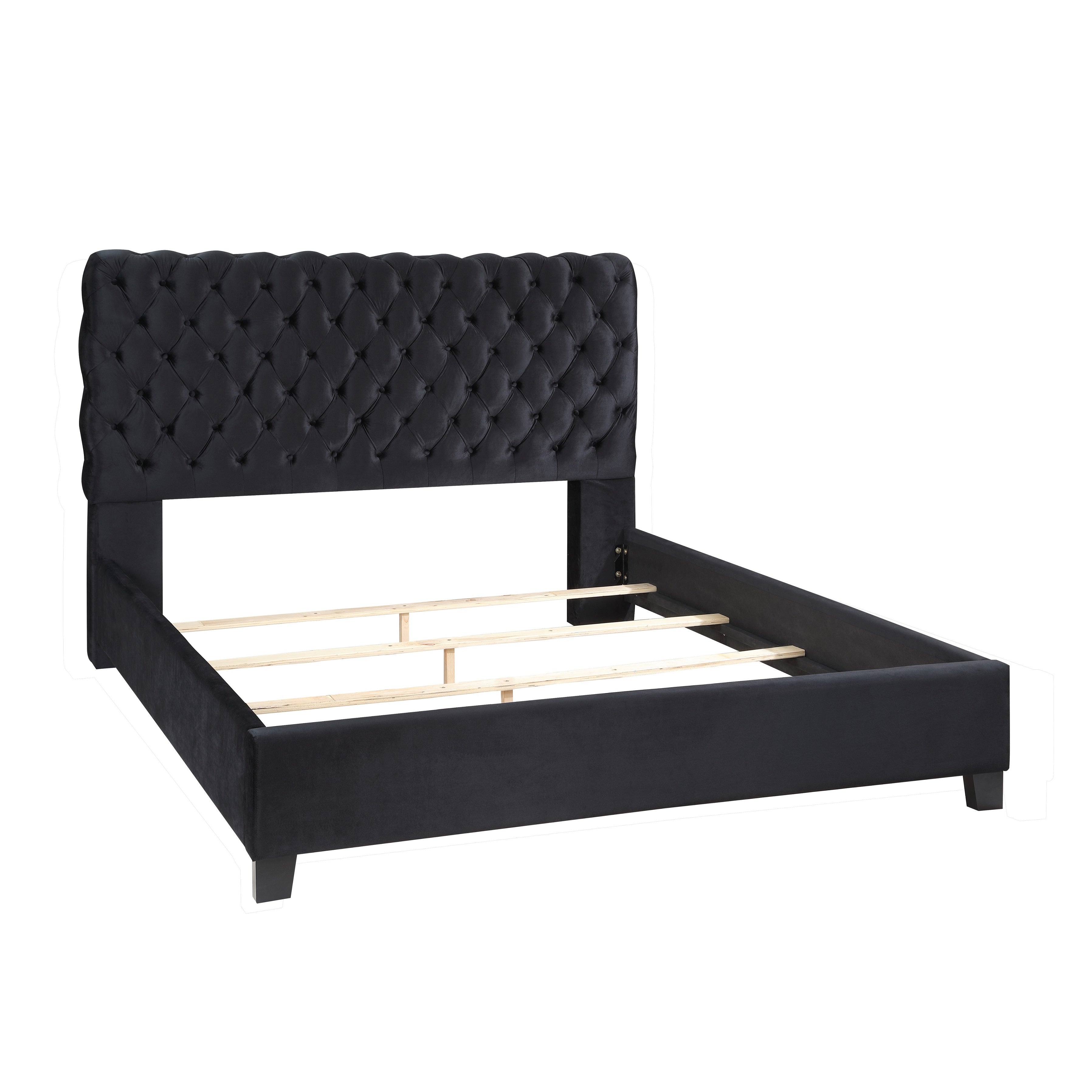 Roundhill Furniture Apoera Velvet Upholstered Button Tufted Queen Bed Frame - Luxurious Black Velvet Fabric for Bedroom Decor | Perfect for Master Bedroom, Guest Room & Apartment
