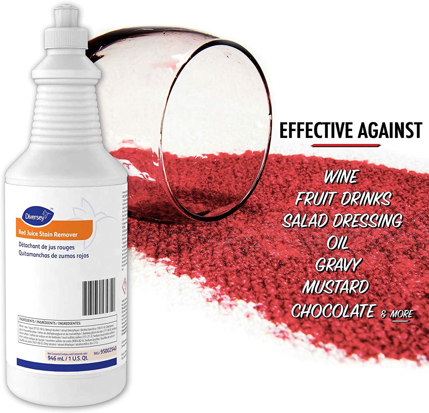 Diversey Red Juice Stain Remover - 32 Oz Bottle (Pack of 6) | Powerful Commercial-Grade Cleaner for Tough Stains | Ideal for Restaurants, Hotels & Food Service Industry