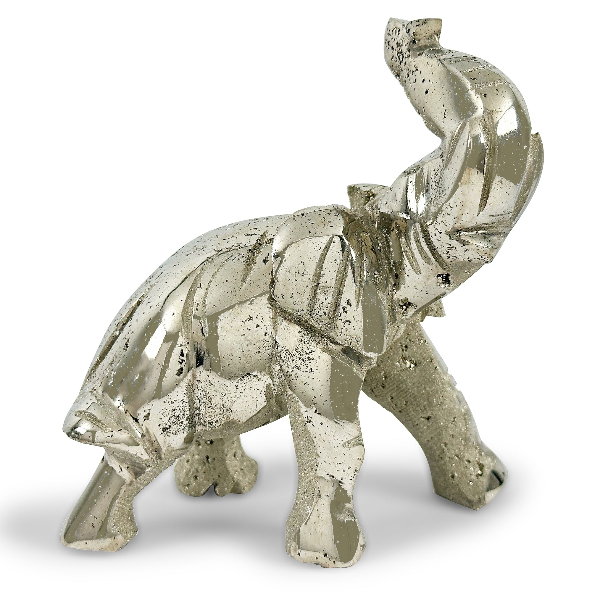 Hand Carved Pyrite Elephant Gemstone Animal Carving - Natural Stone Decor for Home Office Feng Shui | Perfect for Meditation Spaces, Gift Giving & Spiritual Healing