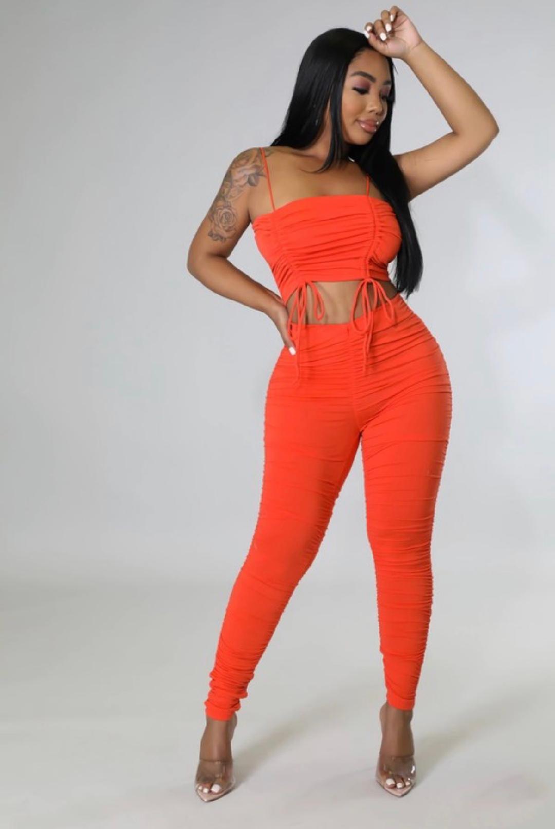 Amber Babe Pant Set - Stylish Orange Lounge & Sleepwear for Women | Comfortable Pajama Outfit for Home, Travel & Relaxation