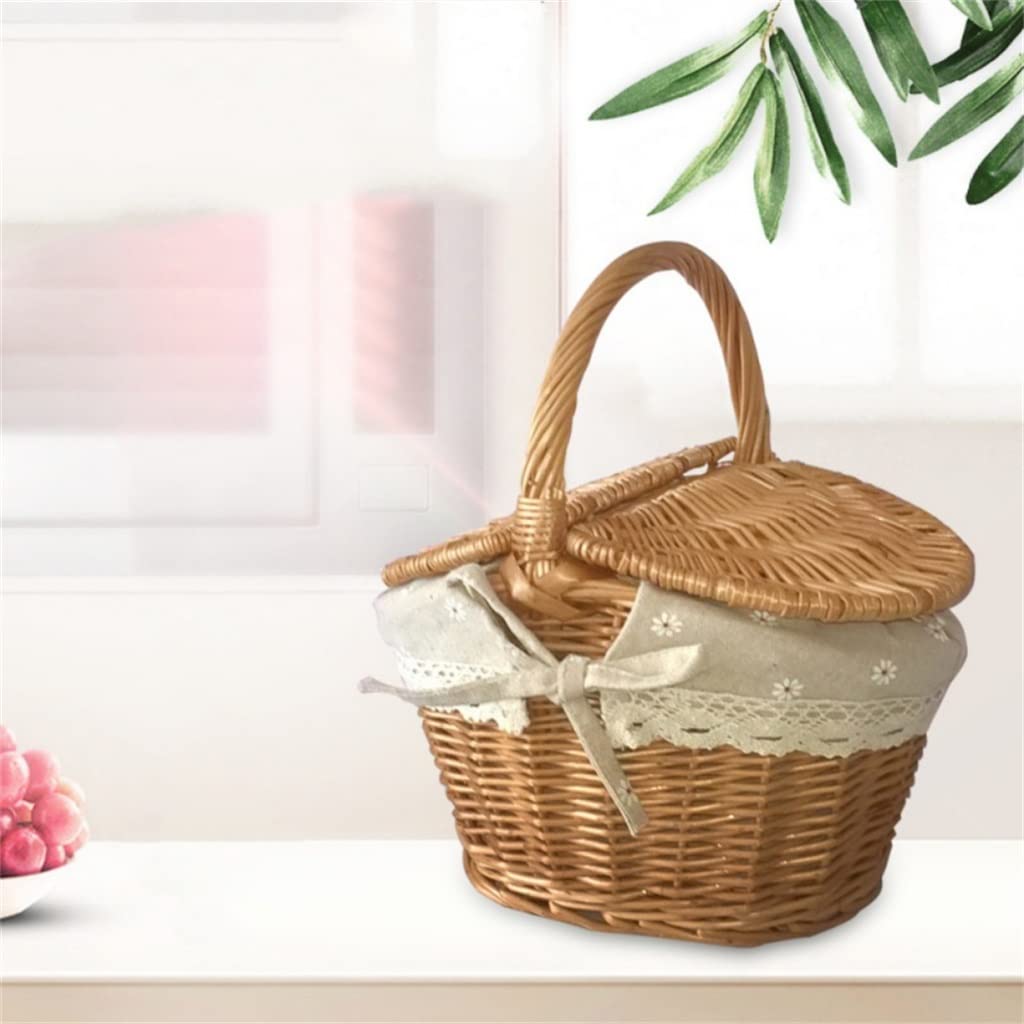 Premium Woven Wicker Picnic Basket with Lid - Insulated Camping, Beach & Outdoor Picnic Basket for Food, Fruit & Wine Storage - Perfect for Picnics, BBQs & Travel